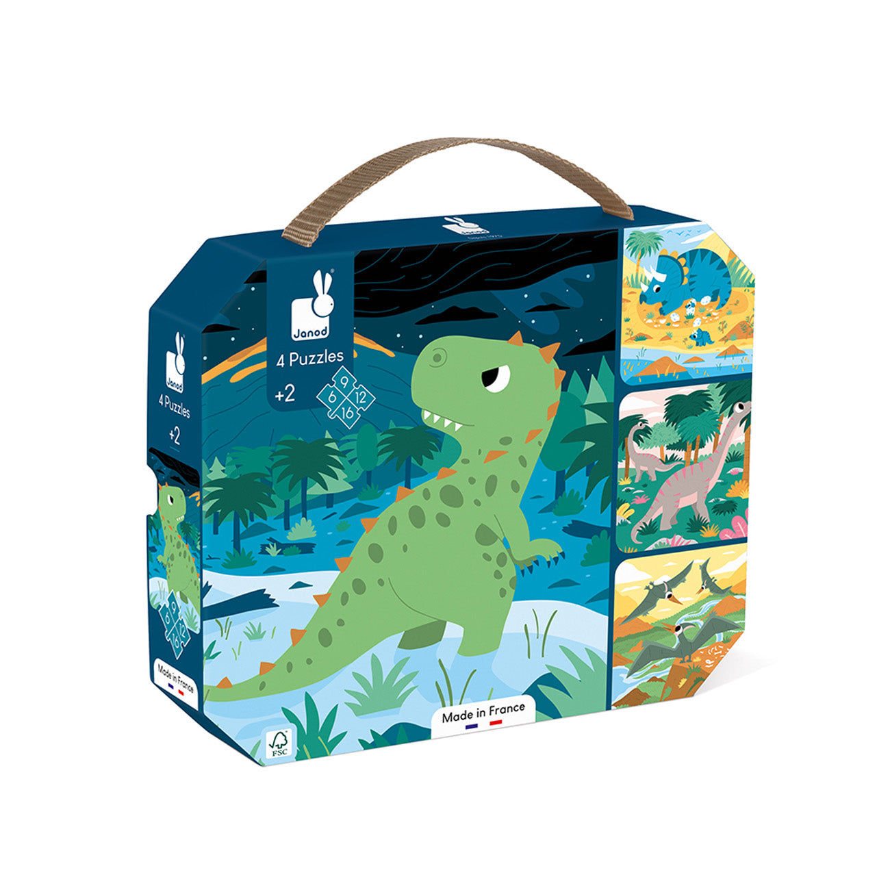 Puzzel - 4 Puzzels Dinosarus (6-9-12-16 Stukken), Janod
