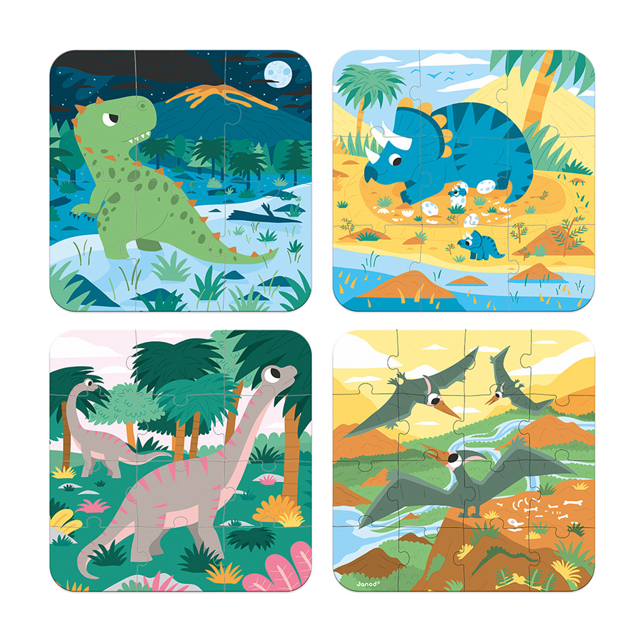 Puzzel - 4 Puzzels Dinosarus (6-9-12-16 Stukken), Janod