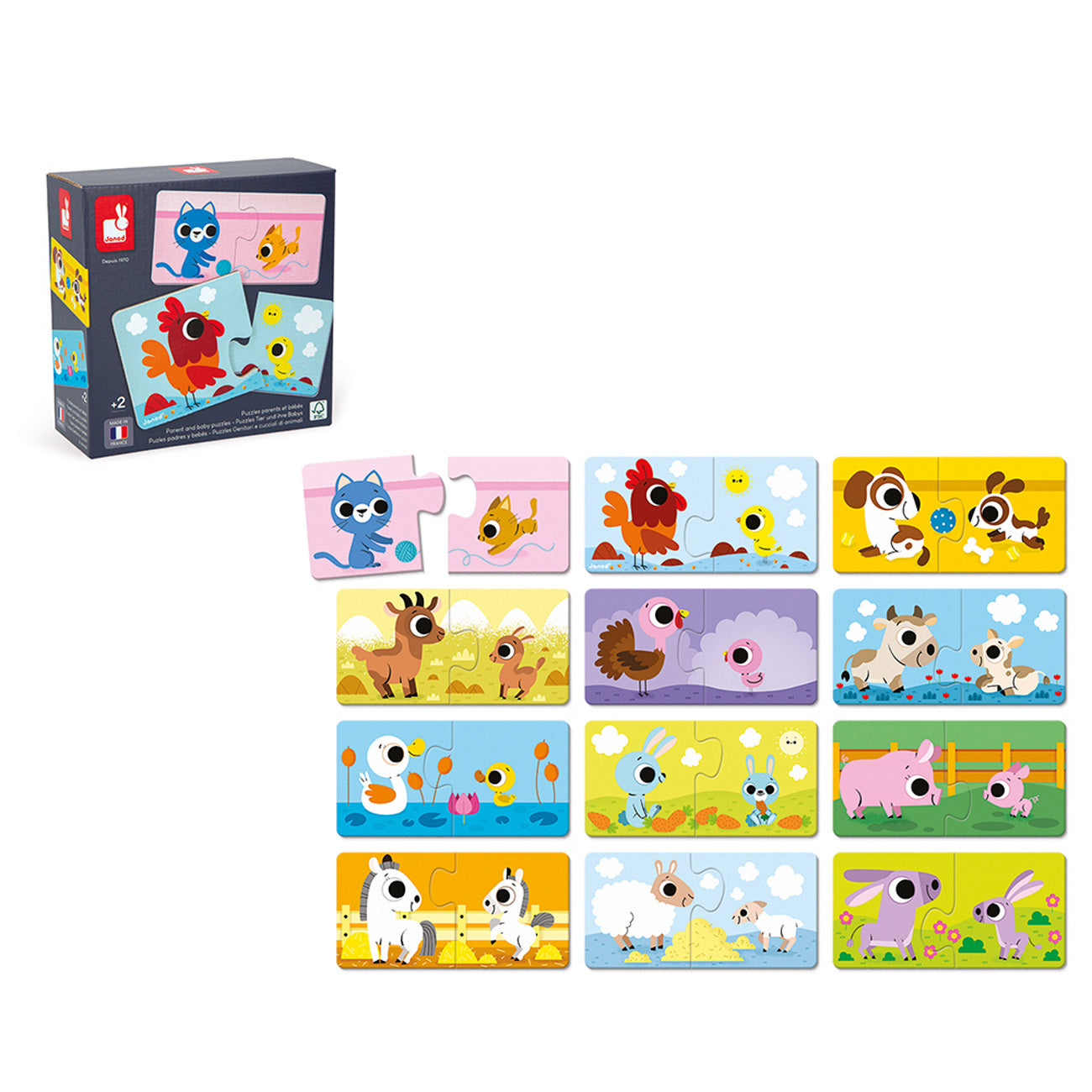 Puzzelspel - Ouders En Babydieren, Janod