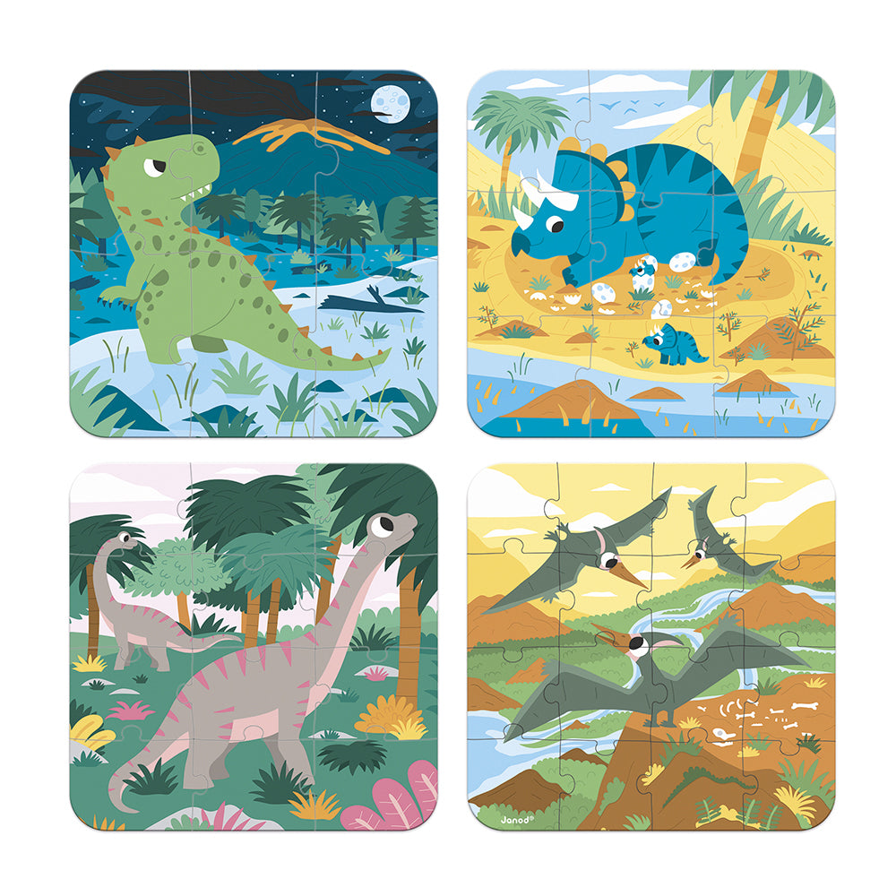 Puzzel - 4 Puzzels Dinosaurus, Janod