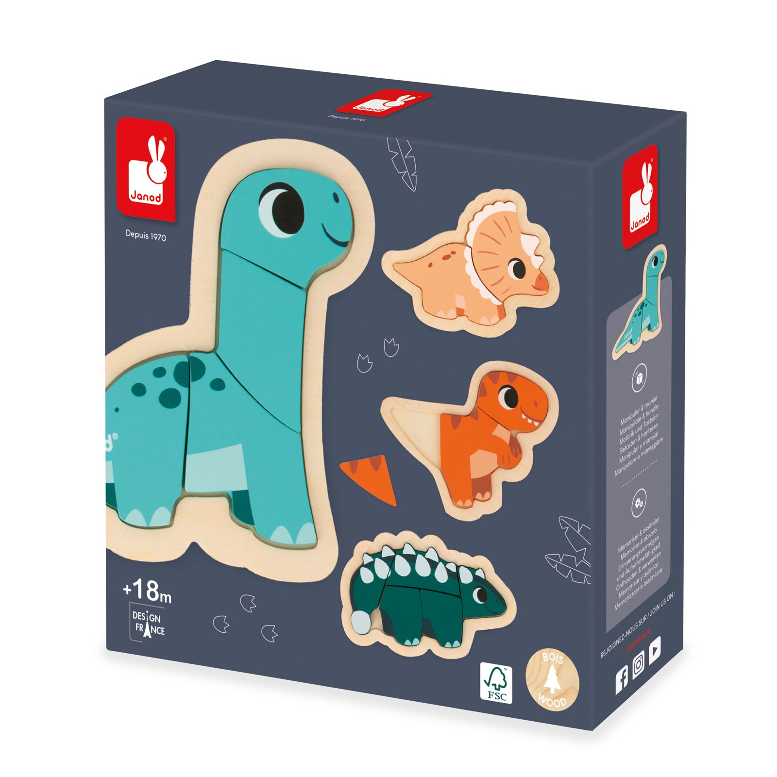 Janod Dino - Puzzelset 4 Moeilijkheden, Janod