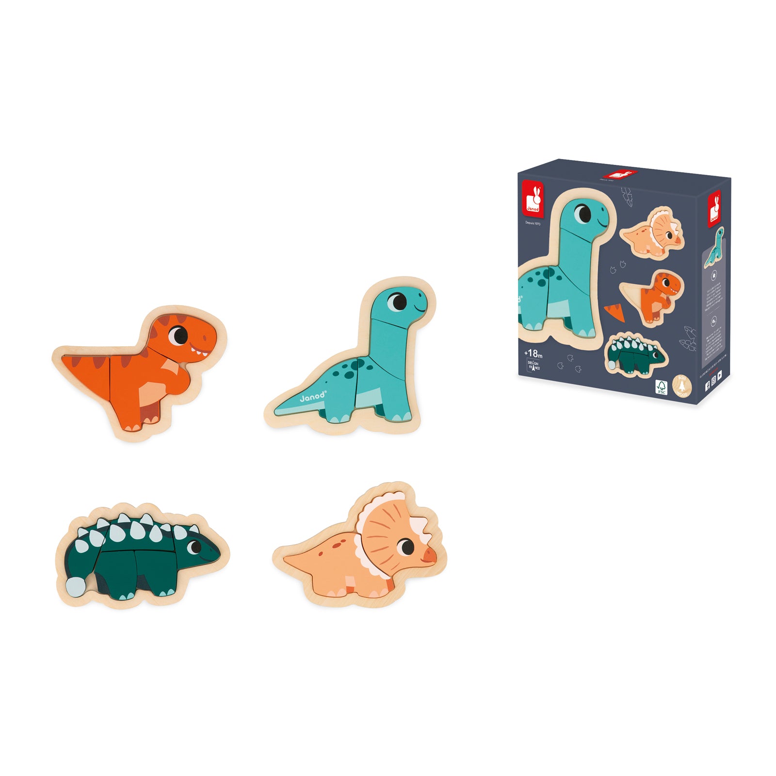 Janod Dino - Puzzelset 4 Moeilijkheden, Janod