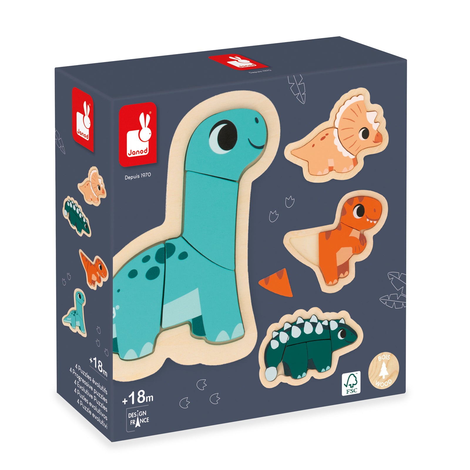 Janod Dino - Puzzelset 4 Moeilijkheden, Janod
