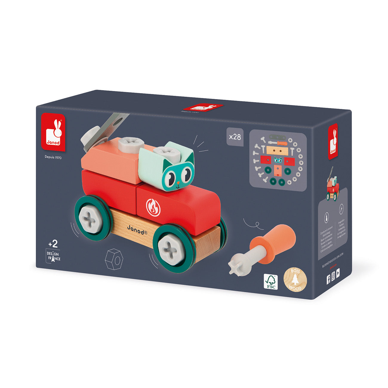 Janod Brico'Kids - Wagen Met Kat, Janod