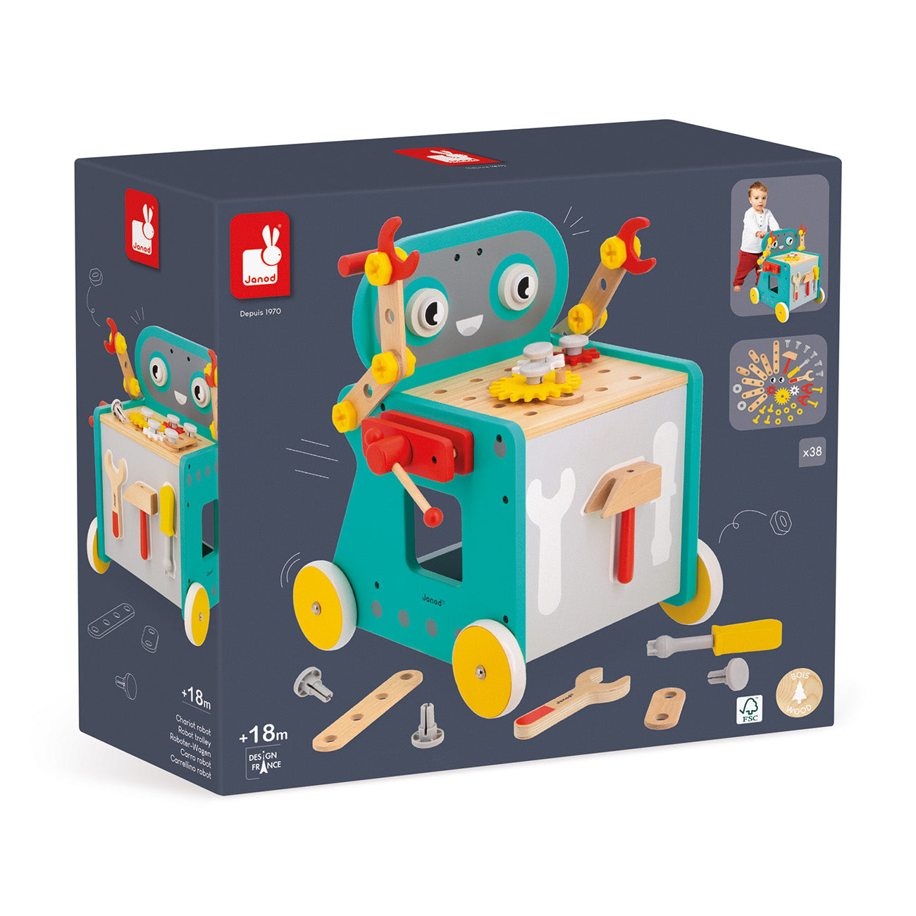 Janod Brico'Kids - Robotwagen Robot, Janod