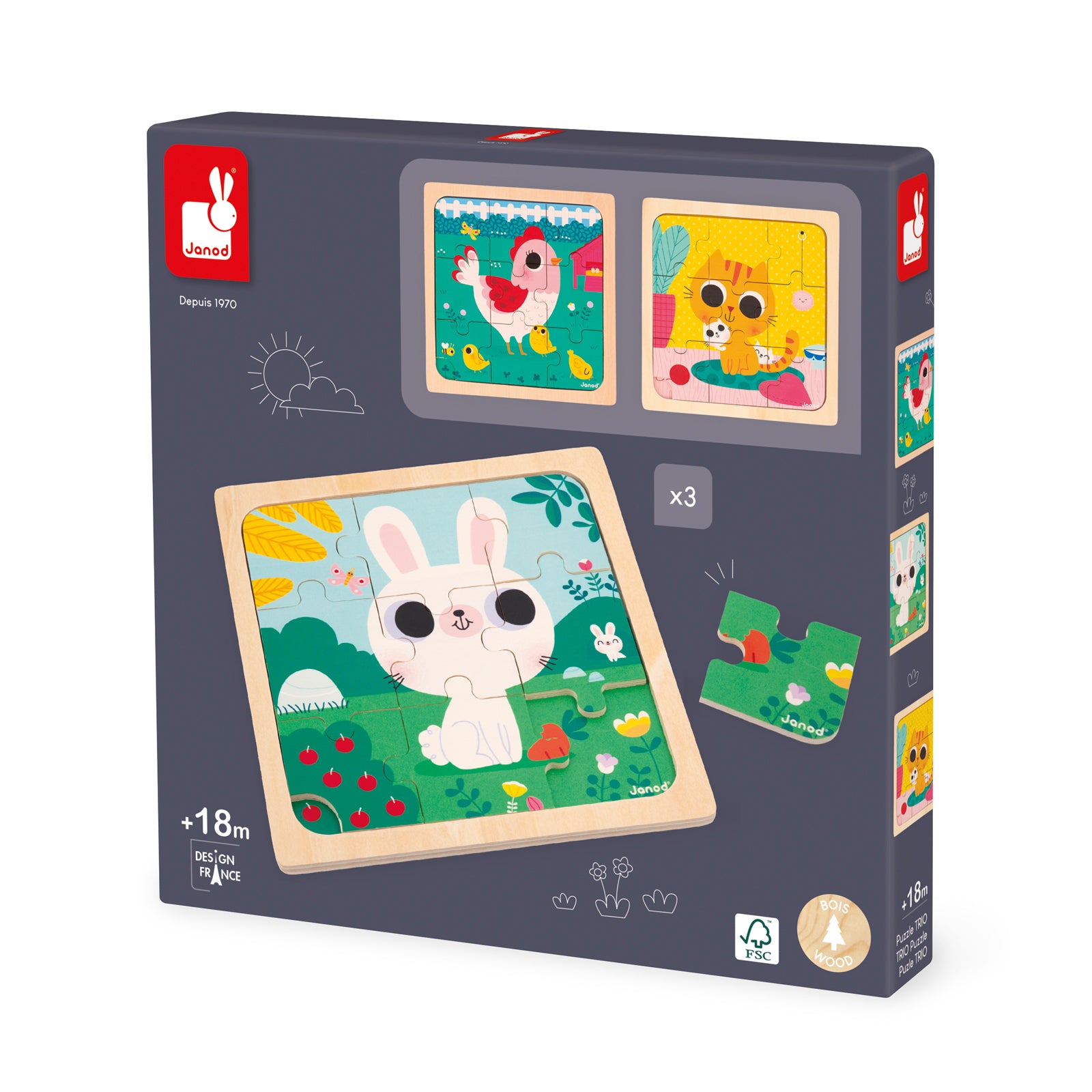 Janod Puzzelset - 3 Puzzels Met 9 Stukken, Janod
