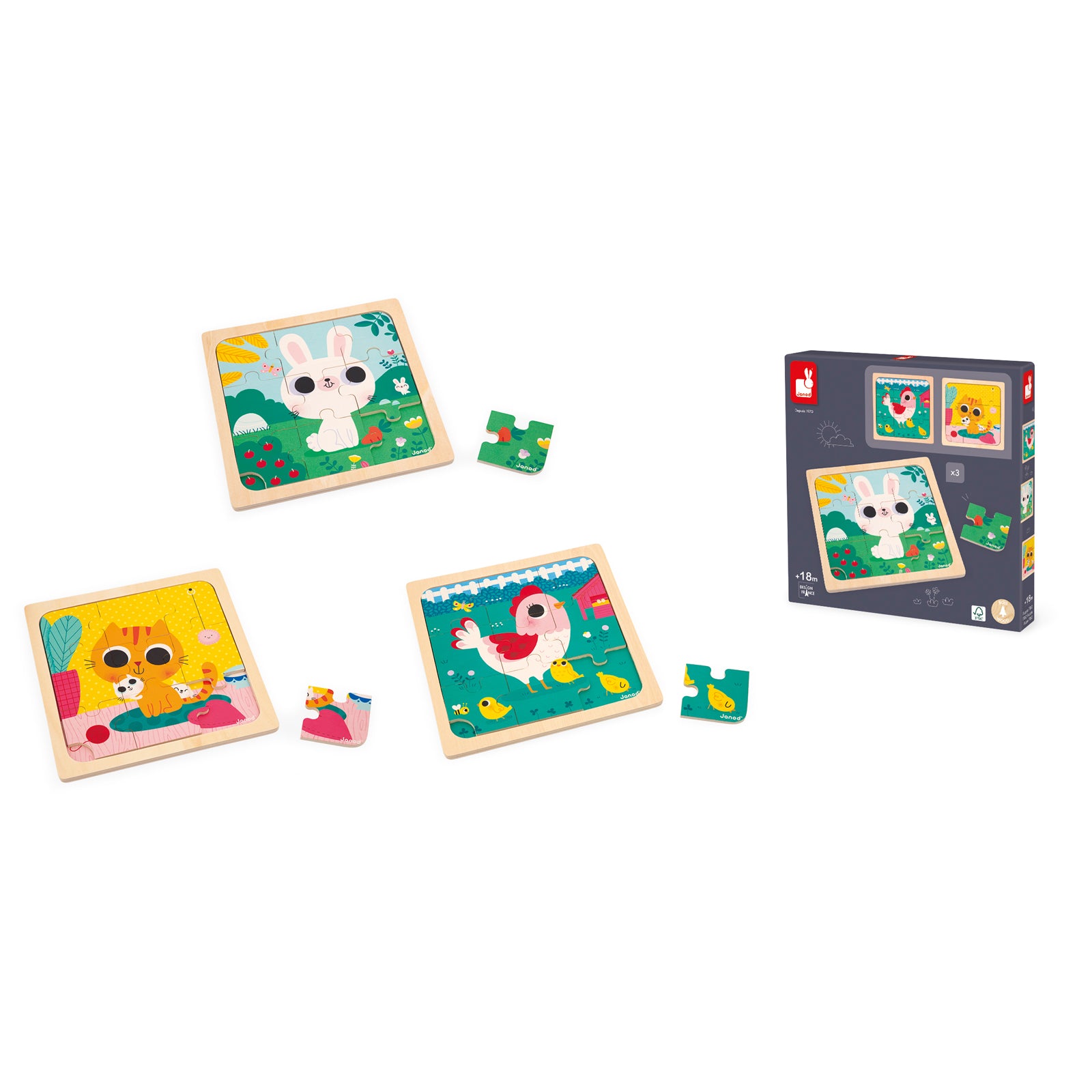 Janod Puzzelset - 3 Puzzels Met 9 Stukken, Janod