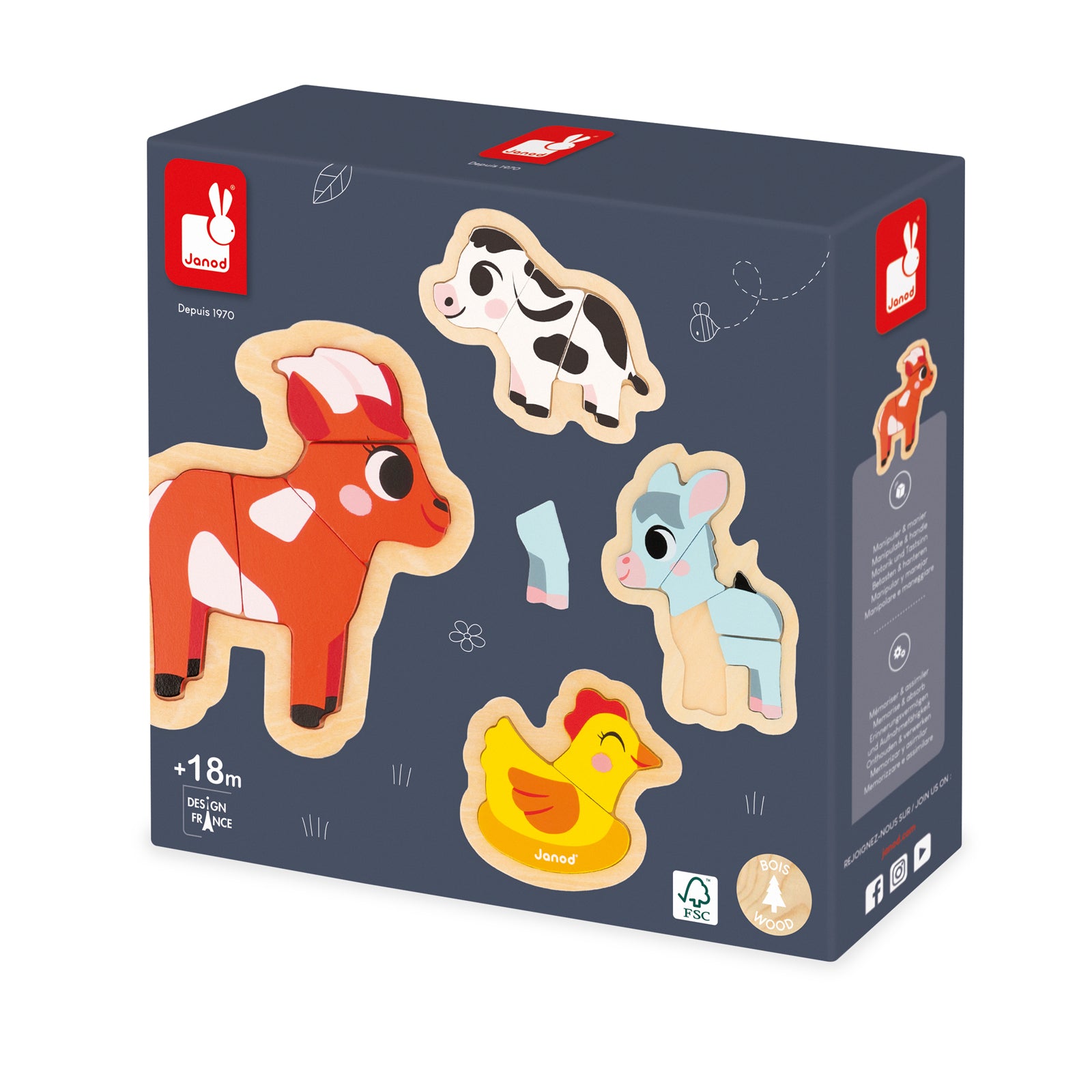 Janod Puzzelset - 4 Puzzels 2-3-4-5 Stukken Boerderij, Janod