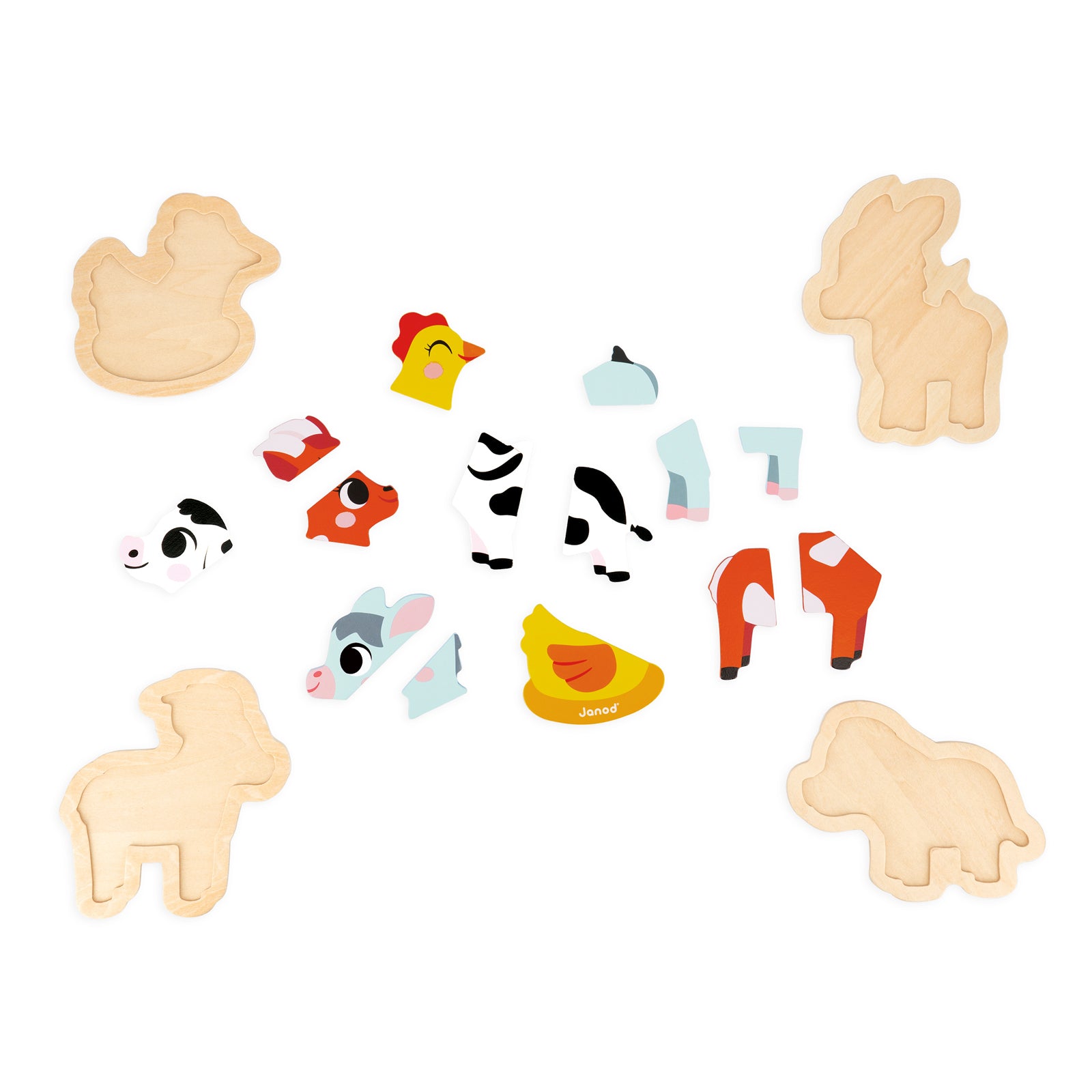 Janod Puzzelset - 4 Puzzels 2-3-4-5 Stukken Boerderij, Janod