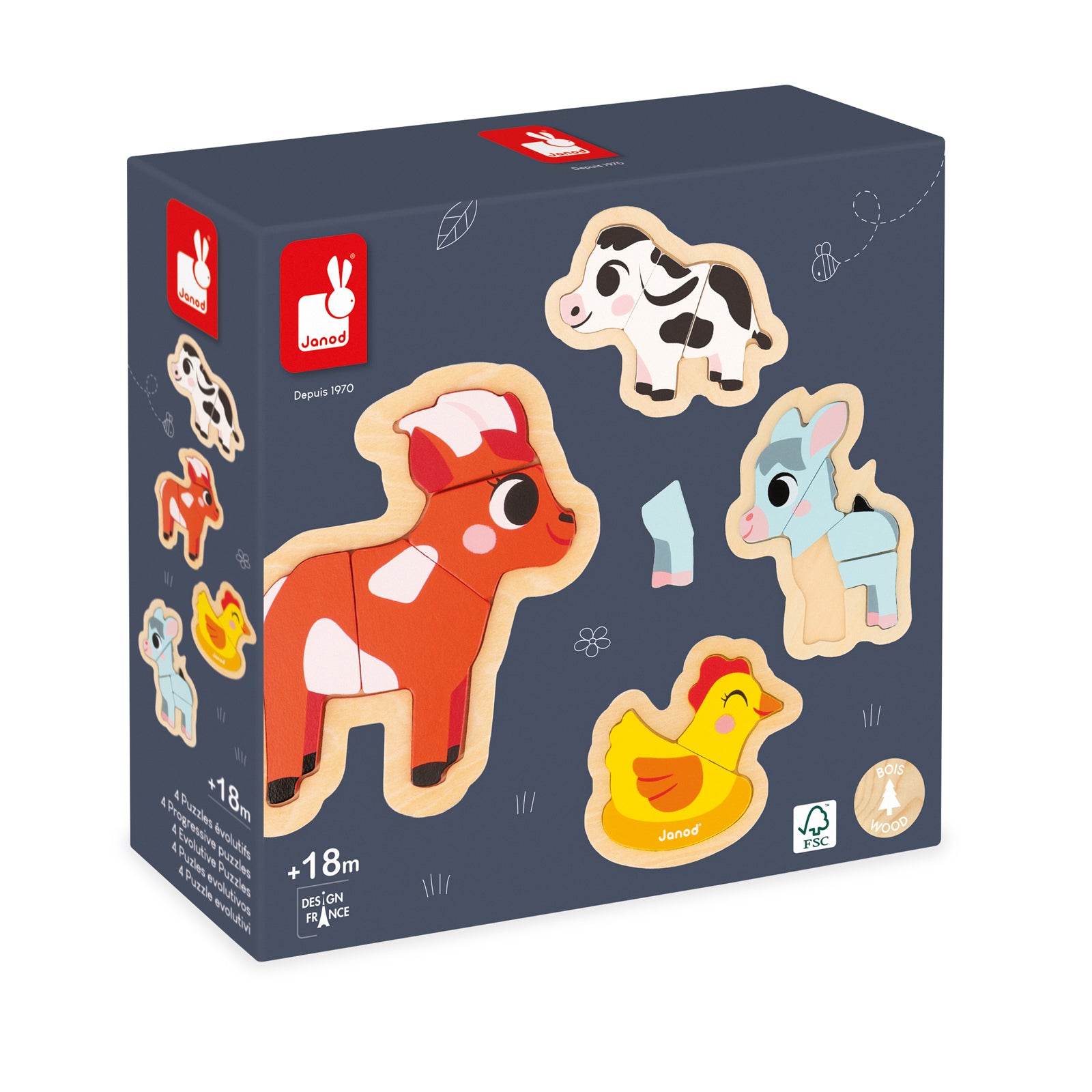 Janod Puzzelset - 4 Puzzels 2-3-4-5 Stukken Boerderij, Janod