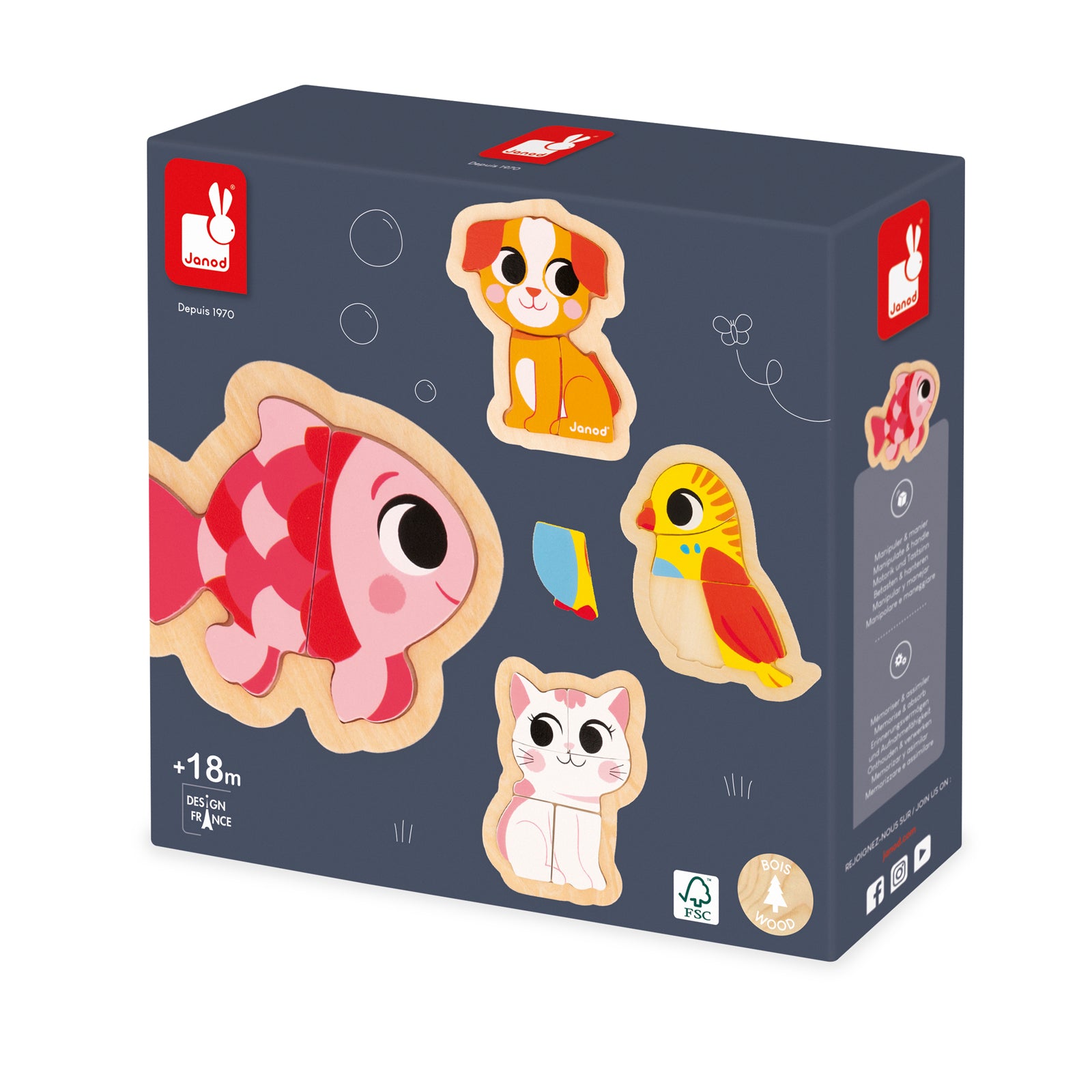 Janod Puzzelset - 4 Puzzels 2-3-4-5 Stukken Huisdieren, Janod