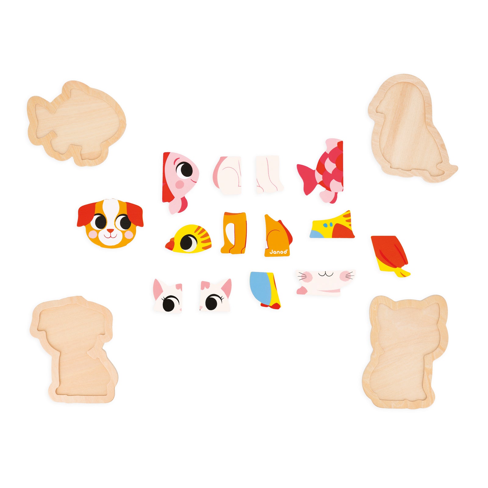 Janod Puzzelset - 4 Puzzels 2-3-4-5 Stukken Huisdieren, Janod