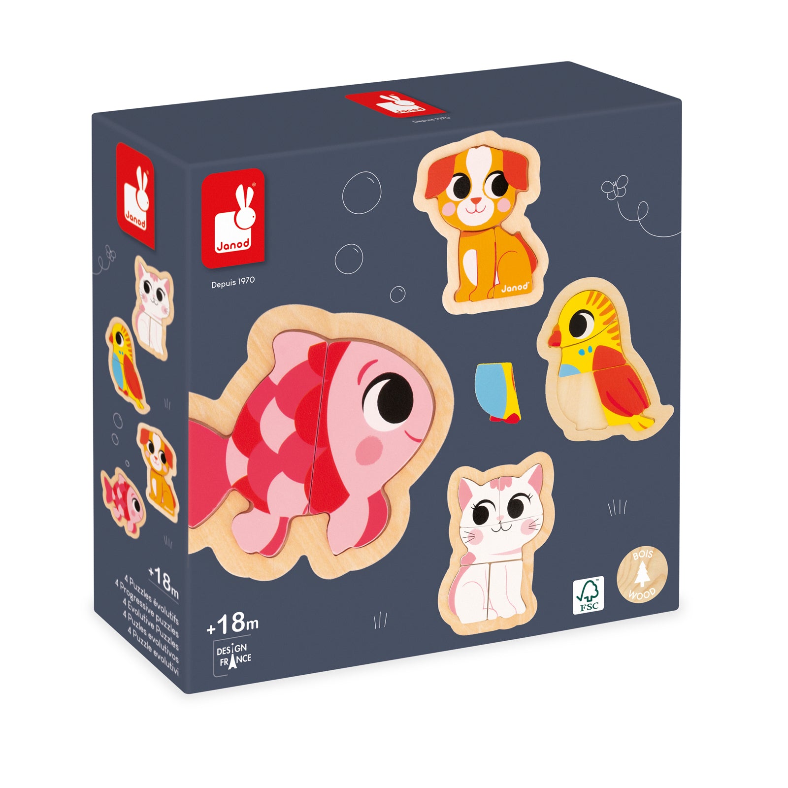 Janod Puzzelset - 4 Puzzels 2-3-4-5 Stukken Huisdieren, Janod