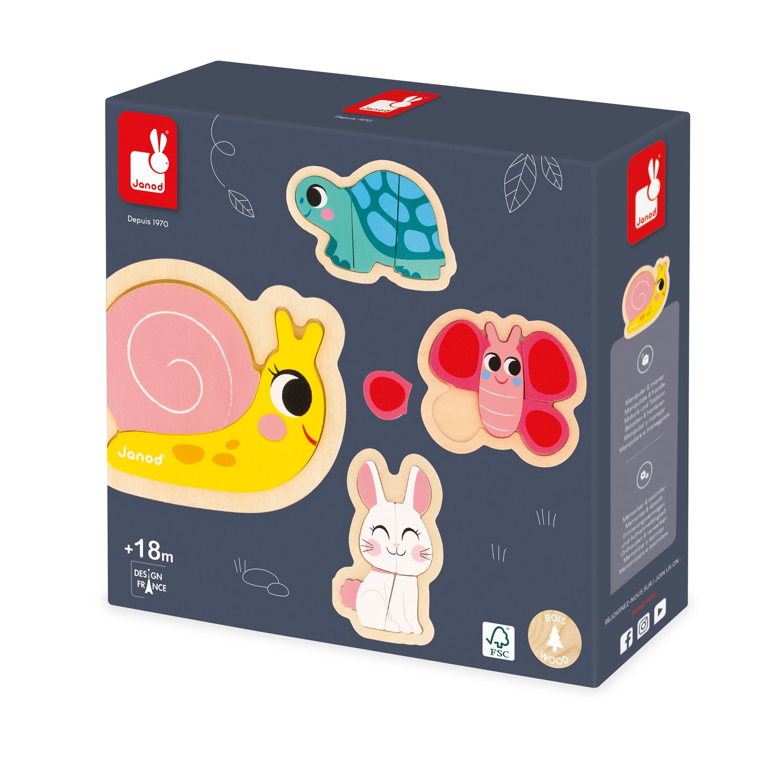 Janod Puzzelset - 4 Puzzels 2-3-4-5 Stukken Tuin, Janod