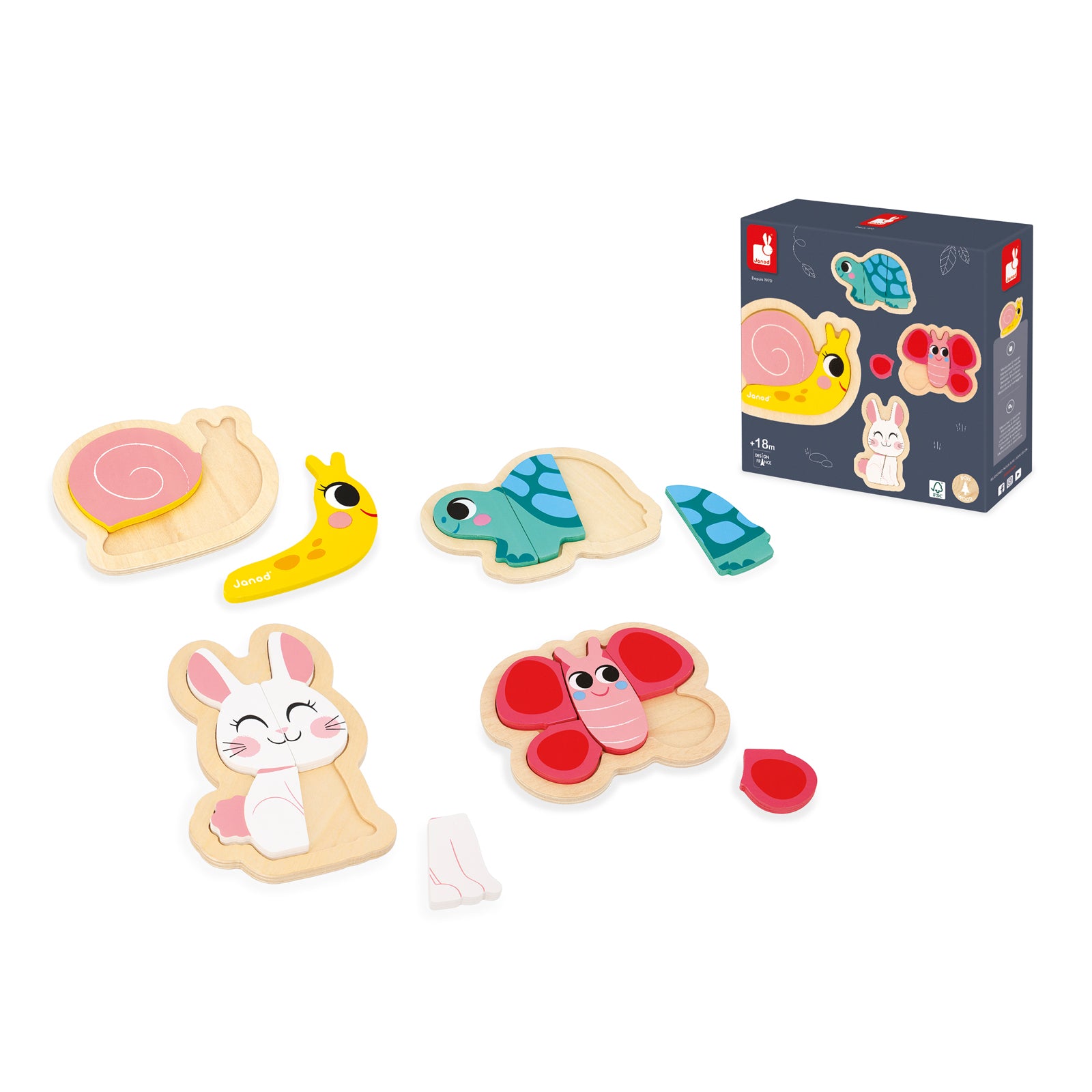 Janod Puzzelset - 4 Puzzels 2-3-4-5 Stukken Tuin, Janod