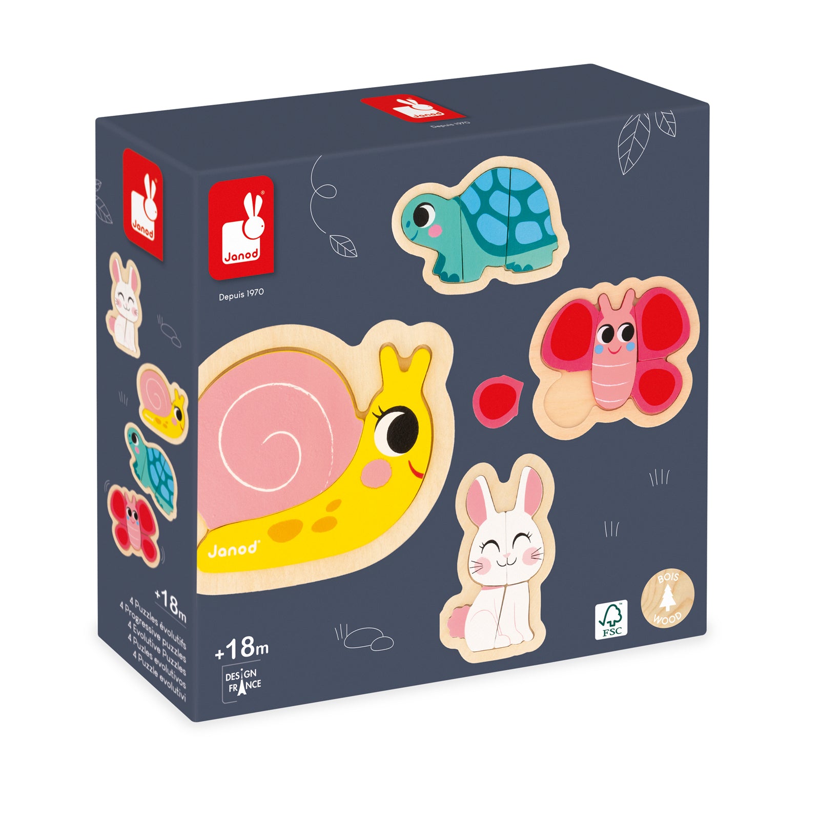 Janod Puzzelset - 4 Puzzels 2-3-4-5 Stukken Tuin, Janod