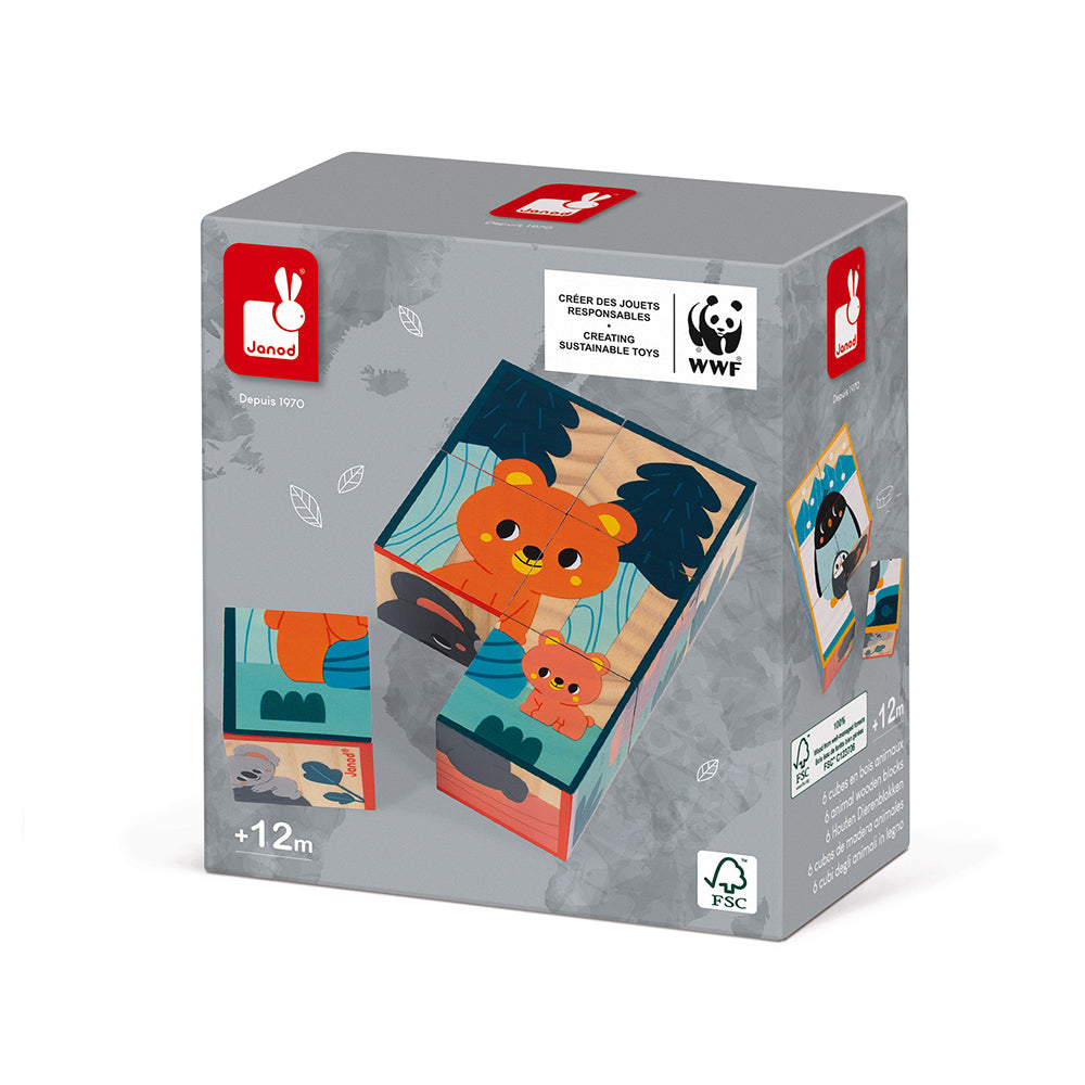 Janod Wwf - Houten Blokpuzzel 6 Dieren, Janod