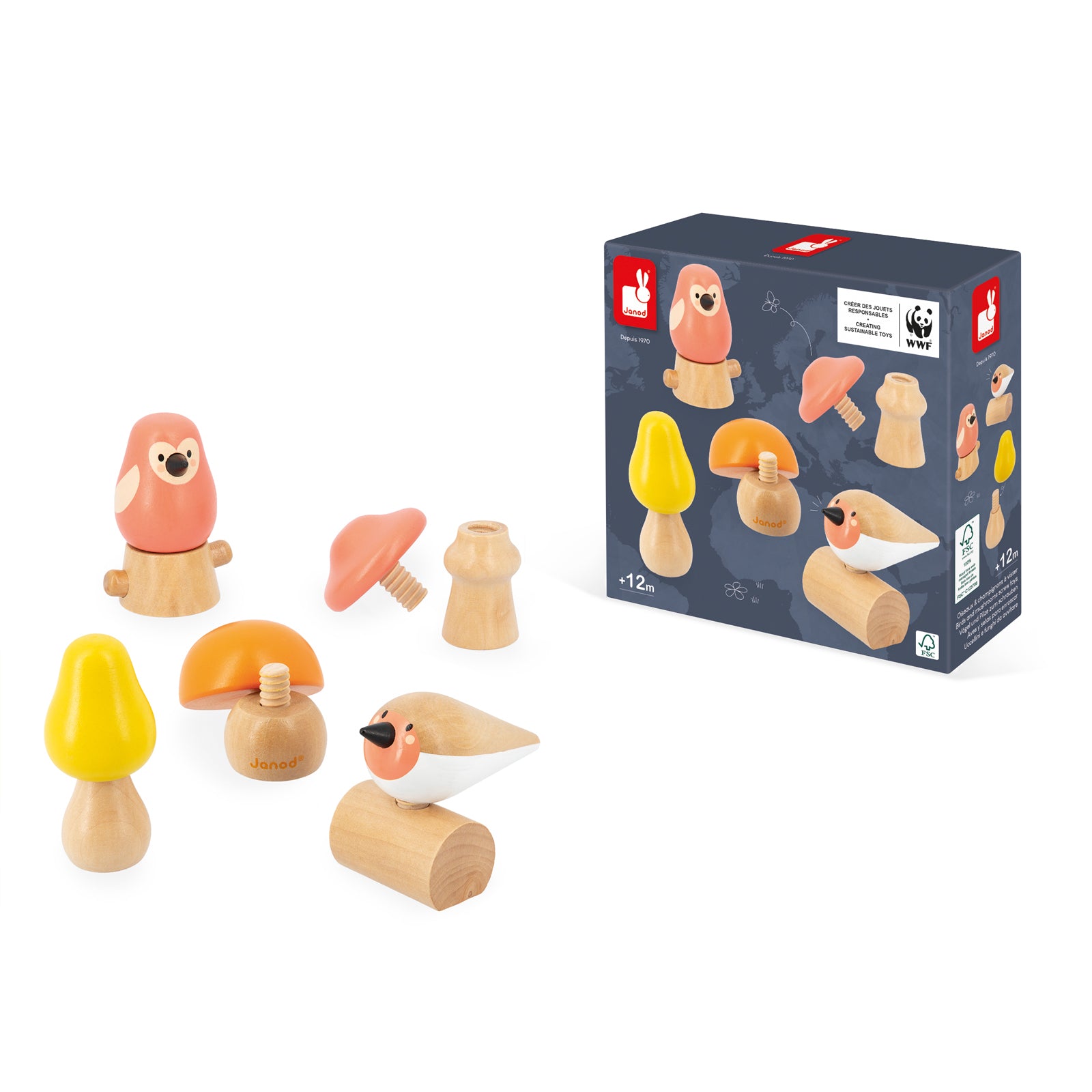 Janod Wwf - Leer Schroeven Met Vogels En Paddestoelen, Janod
