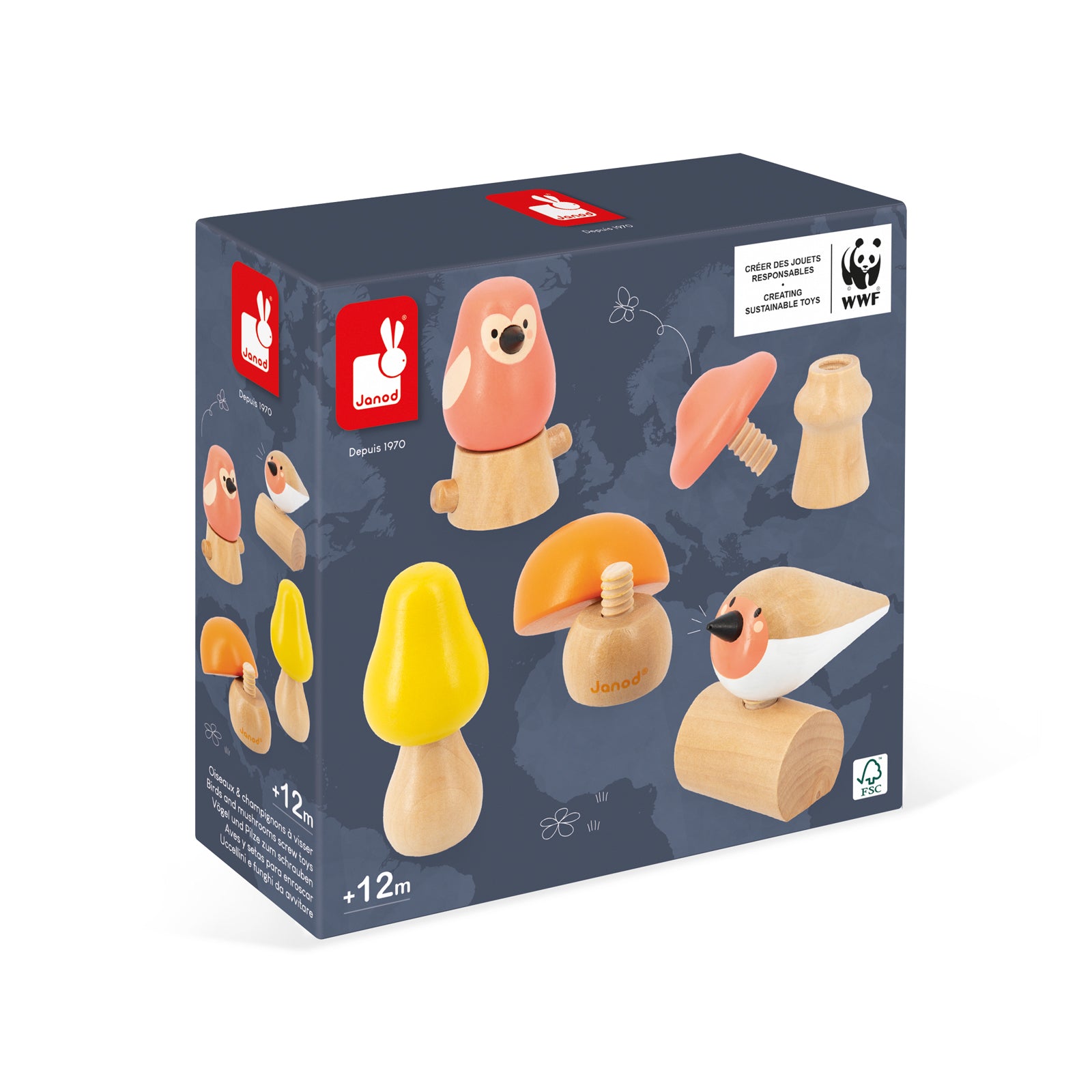 Janod Wwf - Leer Schroeven Met Vogels En Paddestoelen, Janod