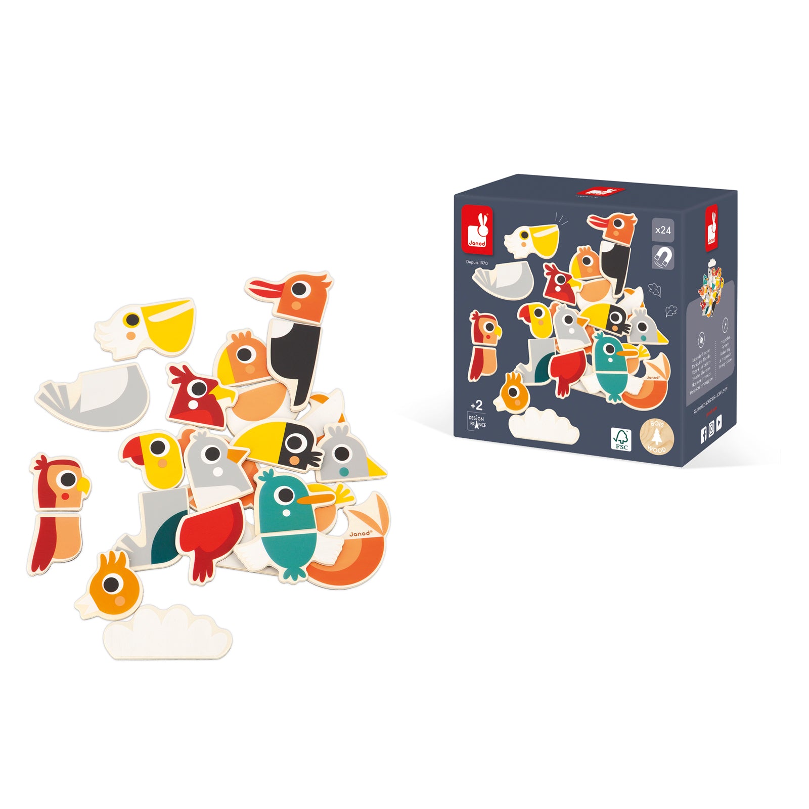 Janod - Magneetset Mix En Match Vogels (24), Janod