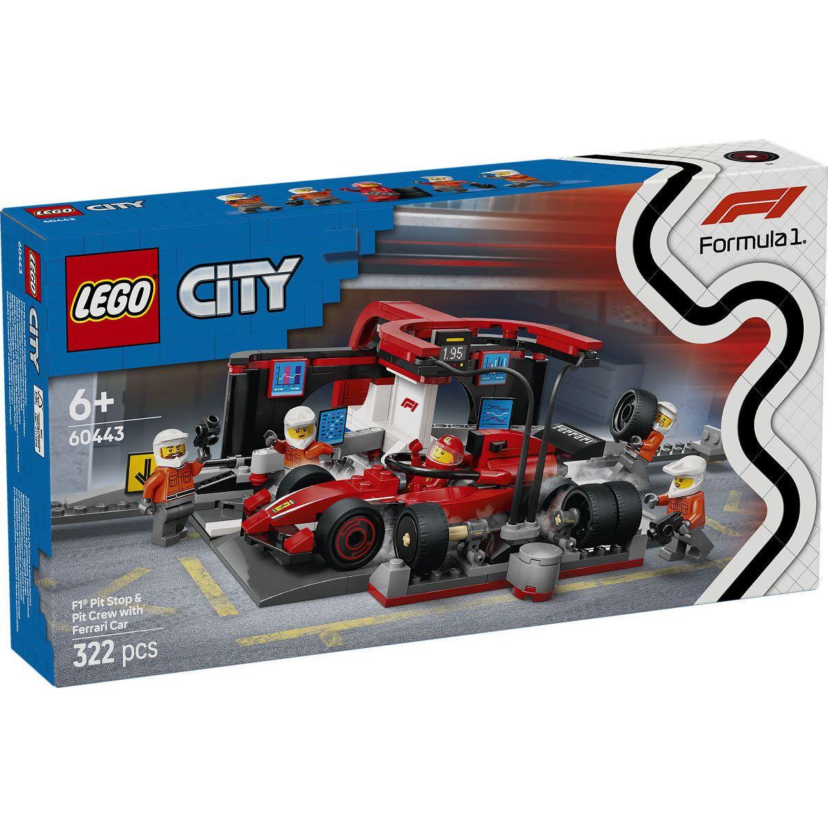LEGO City F1 pitstop en pitcrew met Ferrari auto