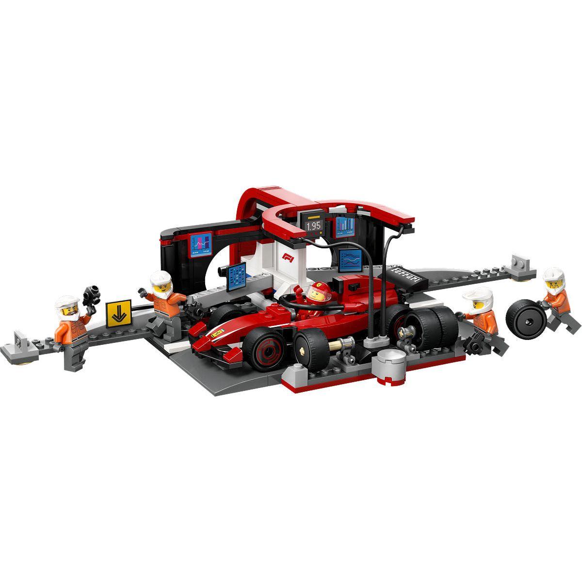 LEGO City F1 pitstop en pitcrew met Ferrari auto