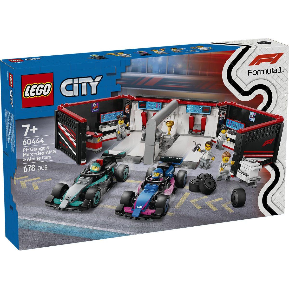 LEGO City F1 garage met Mercedes-AMG en Alpine auto's