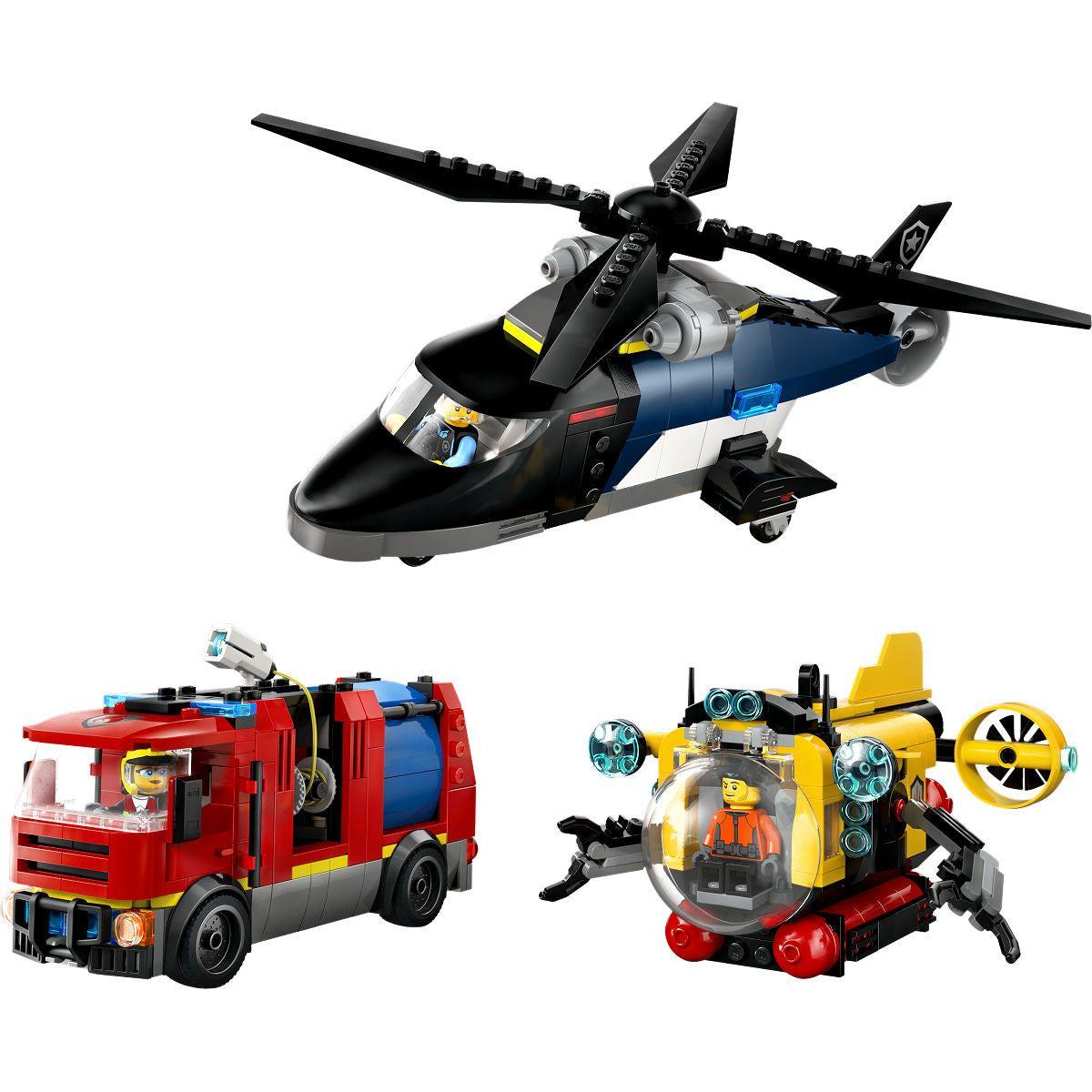 LEGO City Voertuigen Helikopter, brandweerauto en onderzeeër