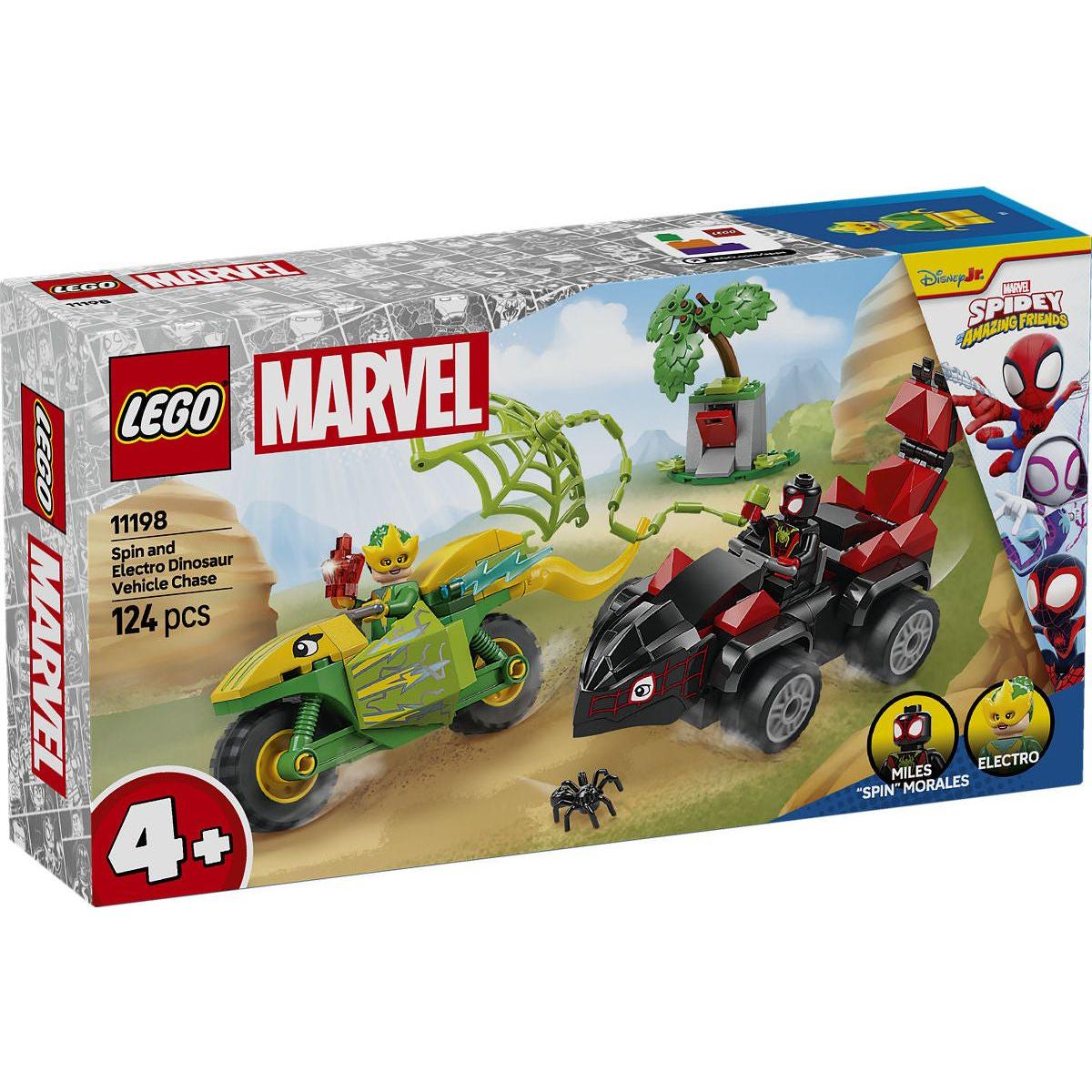 LEGO Spidey Spin en Electro achtervolging met dinovoertuigen