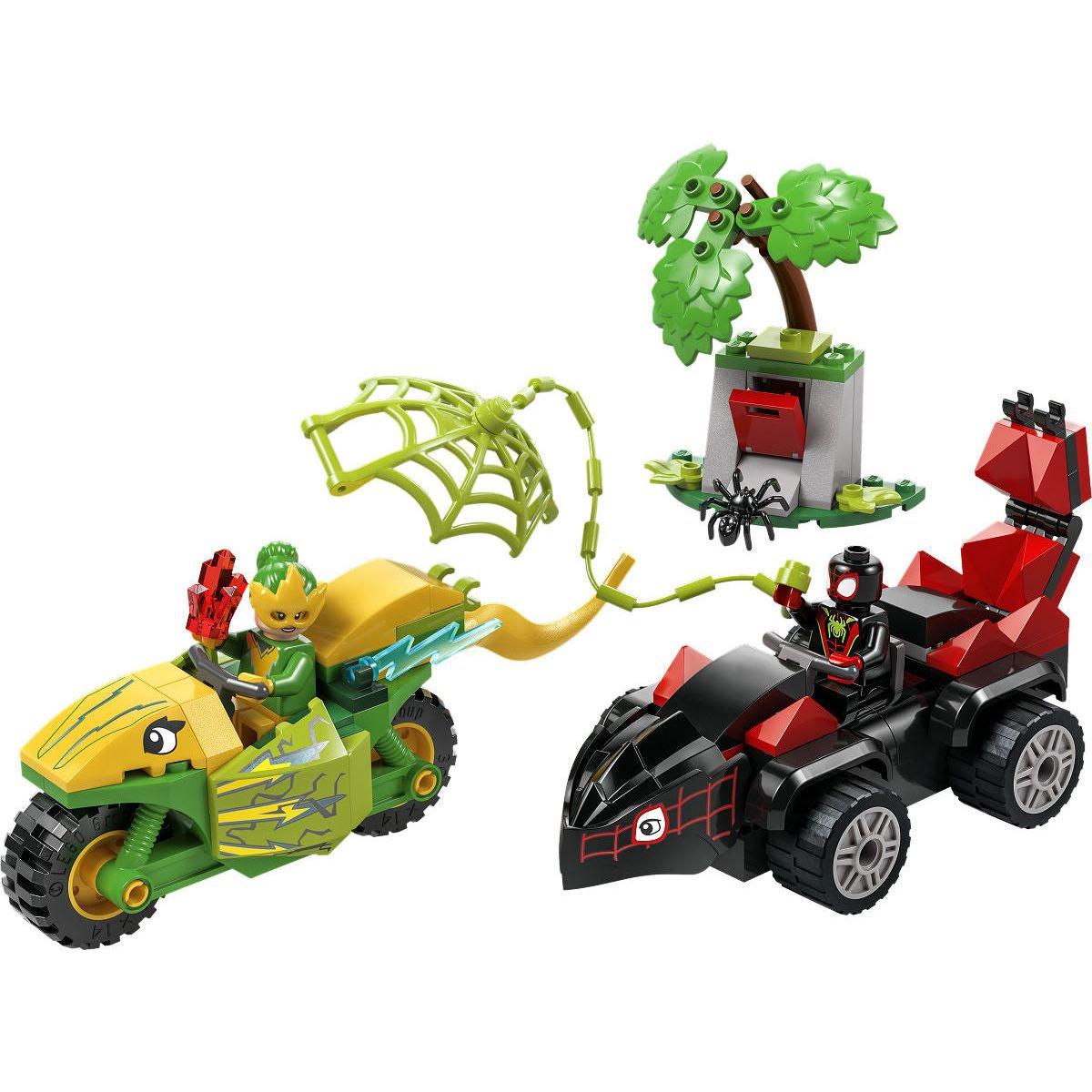 LEGO Spidey Spin en Electro achtervolging met dinovoertuigen