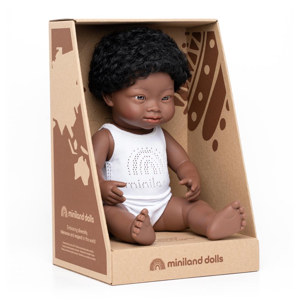 Pop Afrikaanse Jongen Down 38cm, Miniland