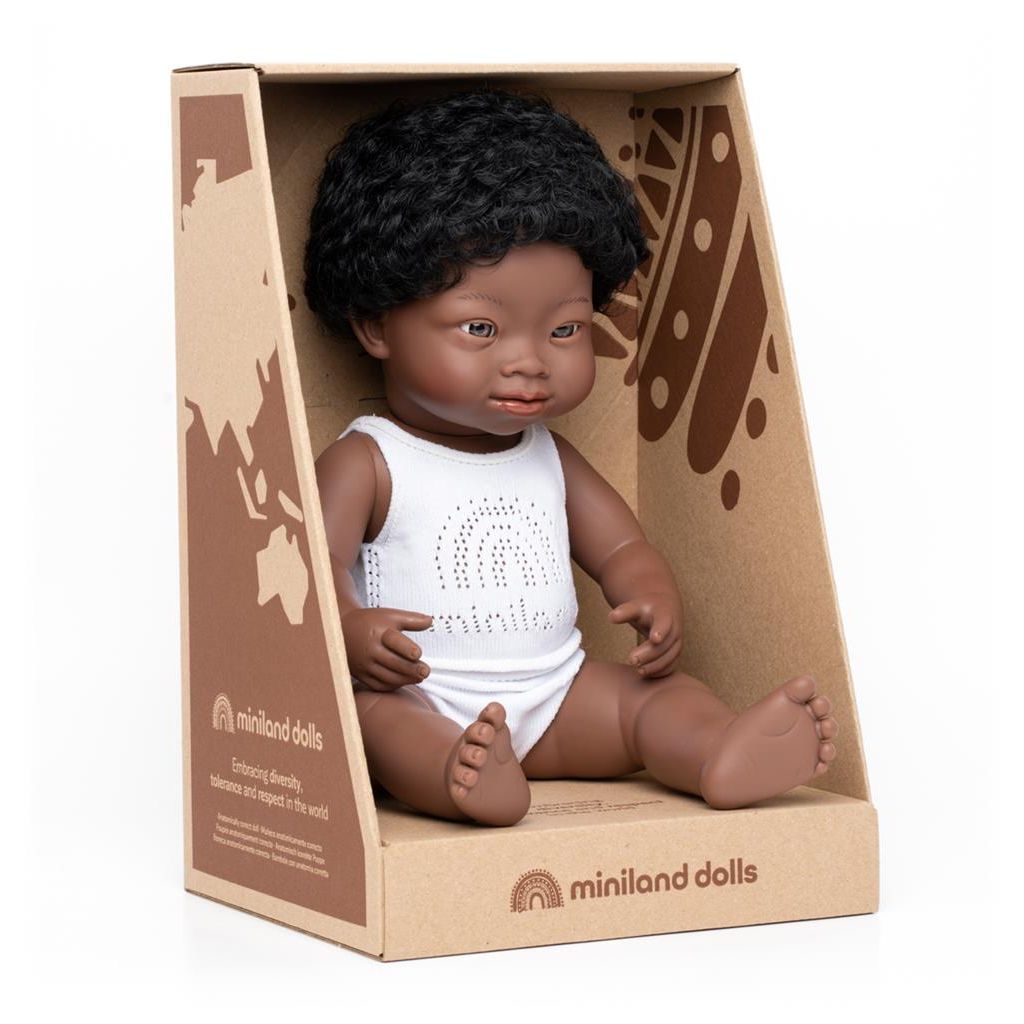 Pop Afrikaanse Jongen Down 38cm, Miniland