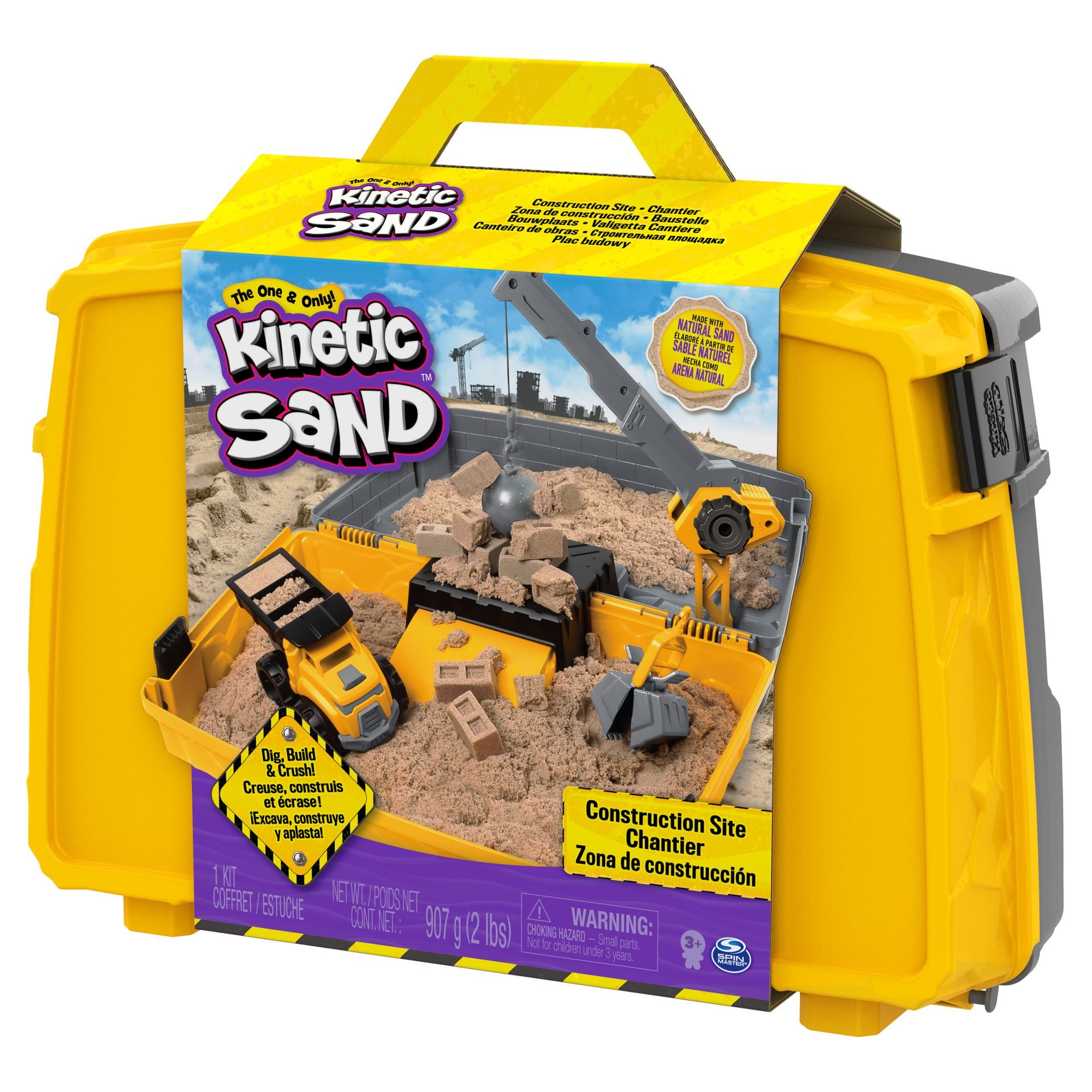 Bouwplaats-Speelset met Kiepwagen Kraan met Sloopkogel Emmer en 907 gram Speelzand, Kinetic Sand