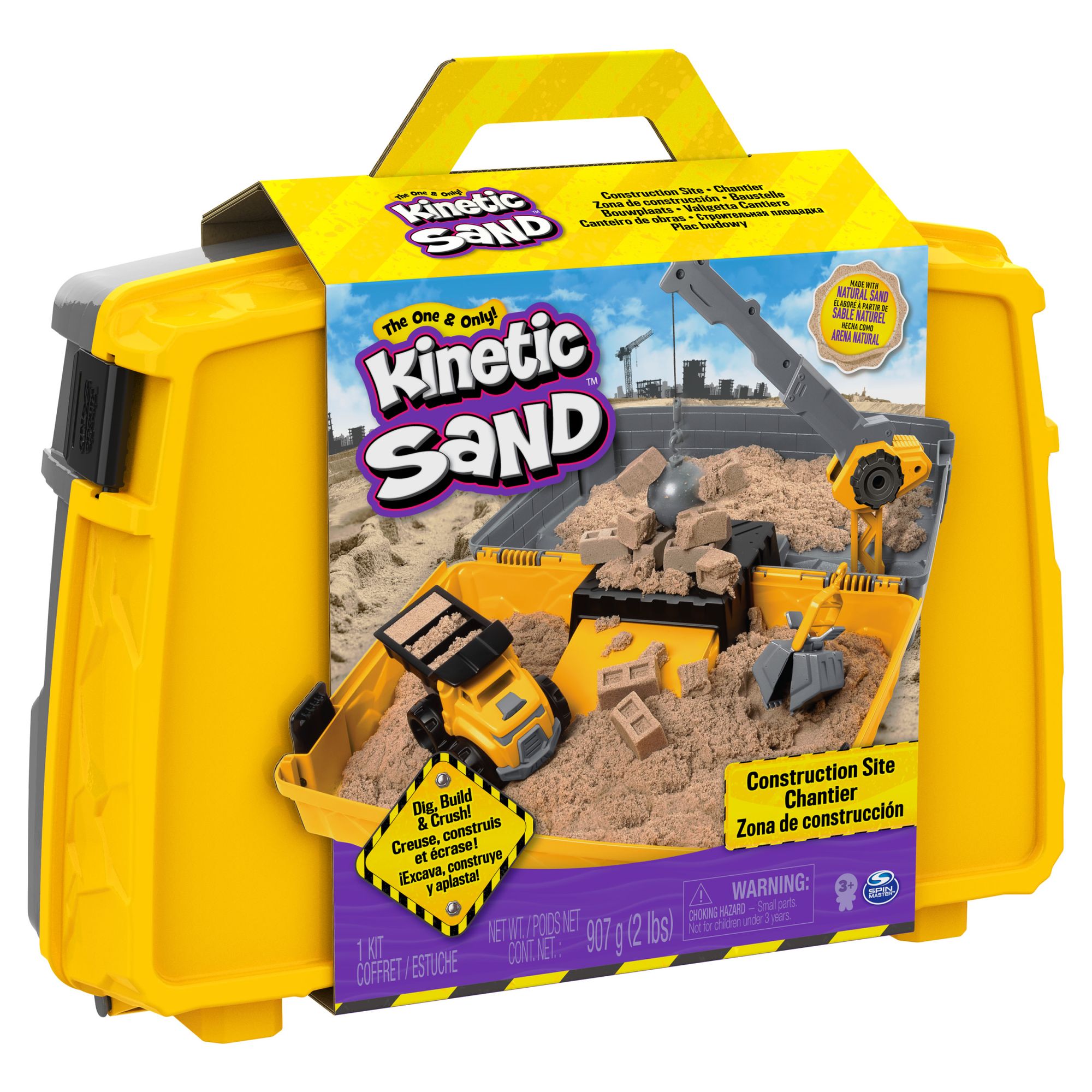 Bouwplaats-Speelset met Kiepwagen Kraan met Sloopkogel Emmer en 907 gram Speelzand, Kinetic Sand