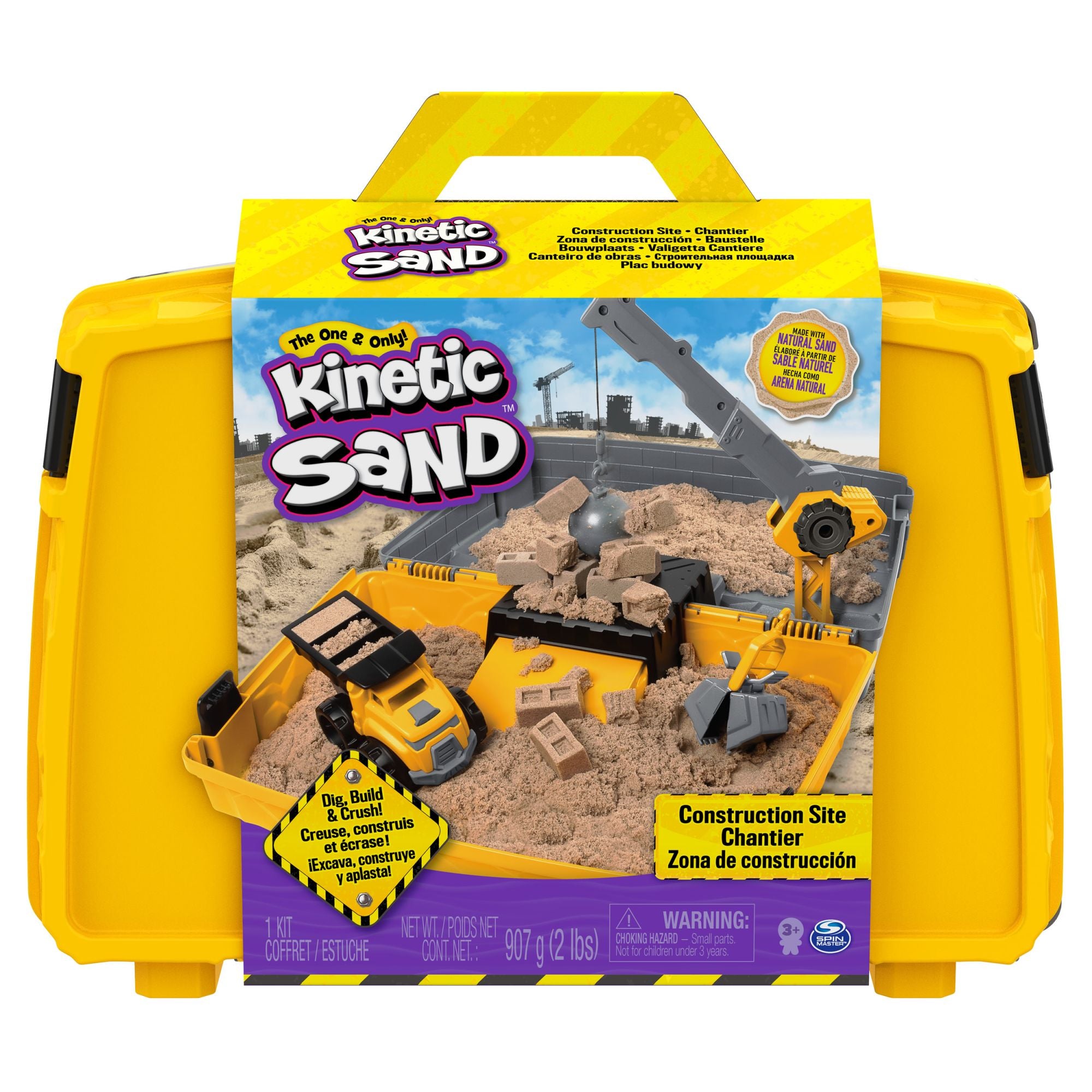 Bouwplaats-Speelset met Kiepwagen Kraan met Sloopkogel Emmer en 907 gram Speelzand, Kinetic Sand