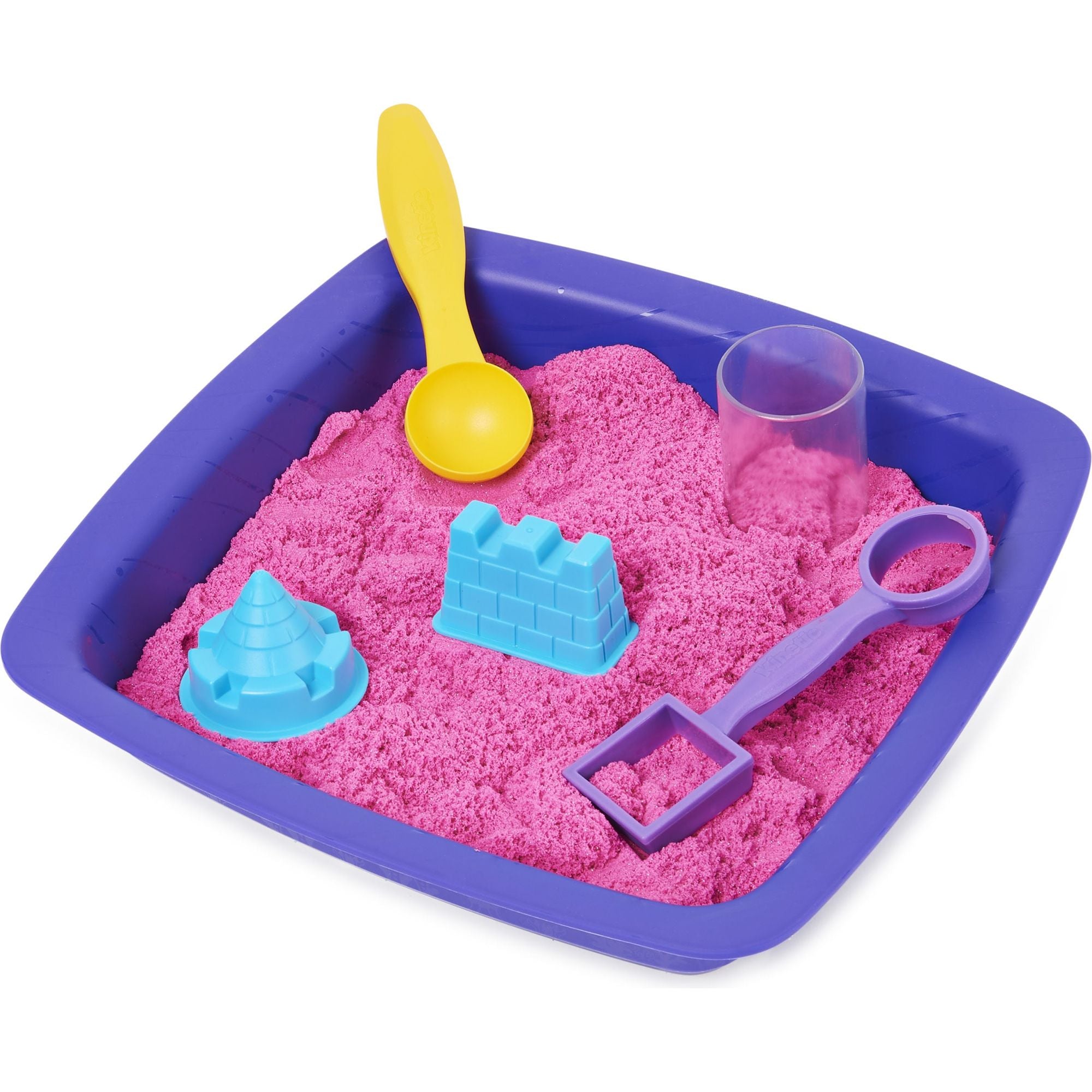 Kinetic Sand - Shimmer, Zandkasteel-Set Met 453 gram Roze Glinsterend Speelzand 3 Vormpjes En 2 Stuks Gereedschap, Spin Master