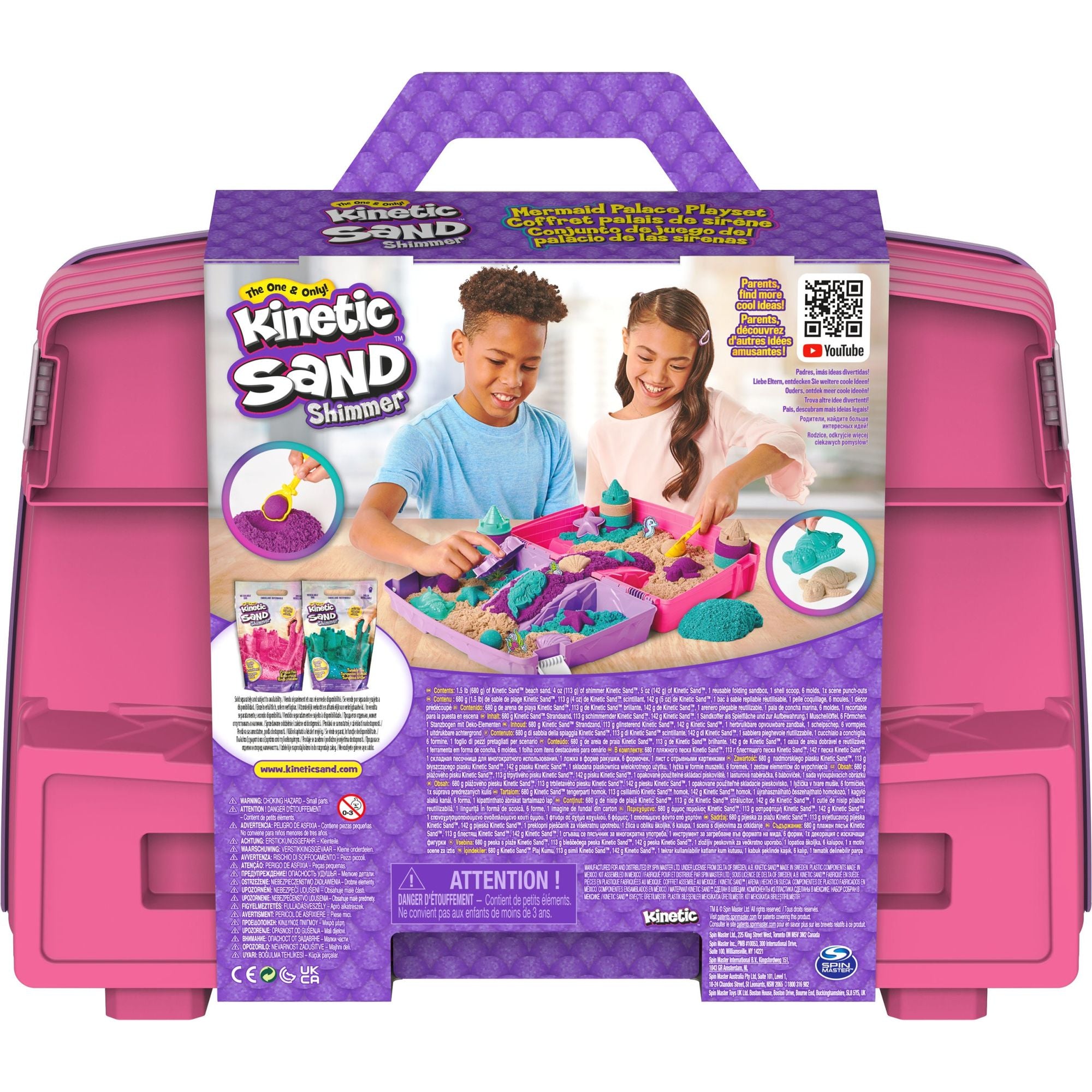 Kinetic Sand - Shimmer, Opvouwbare Meermin Zandbak-Speelset Met 907 gram Glinsterend Speelzand In 3 Kleuren, 6 Mallen En 1 Schep, Spin Master
