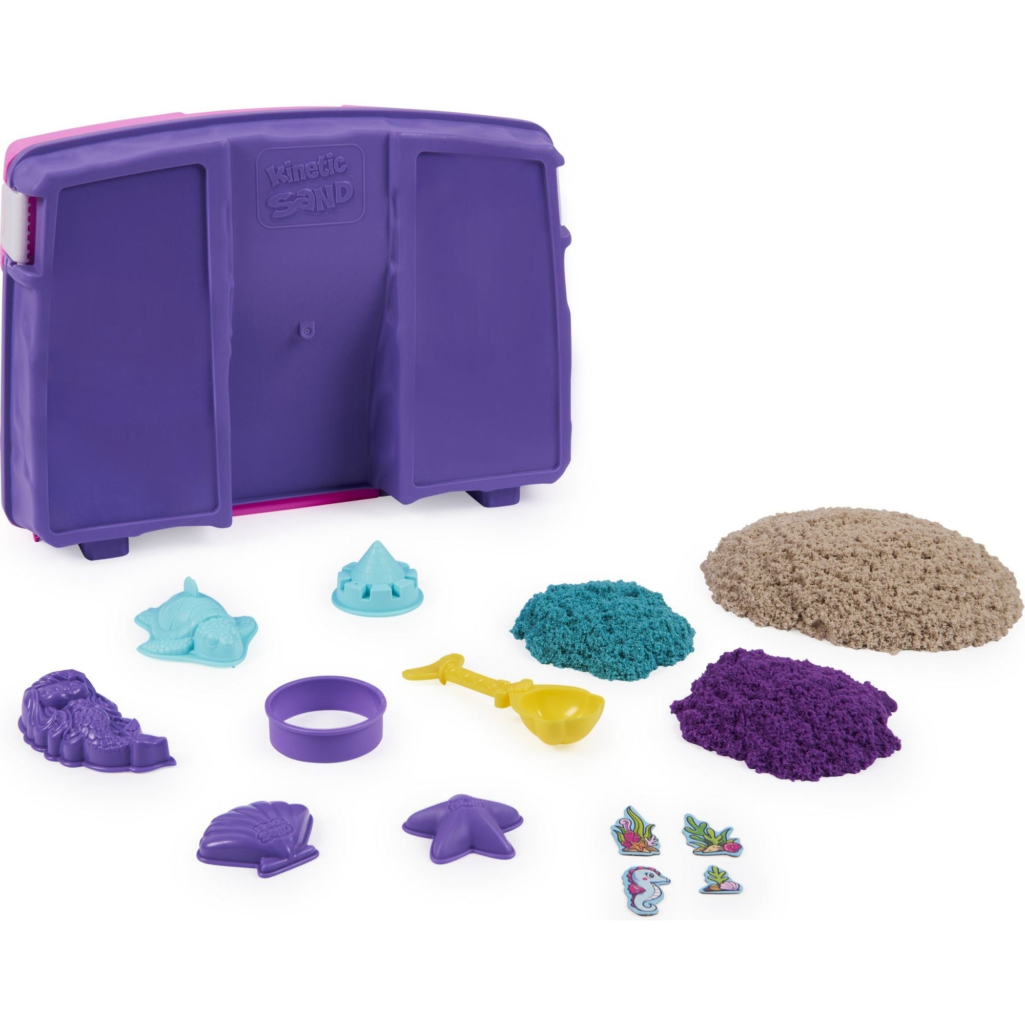 Kinetic Sand - Shimmer, Opvouwbare Meermin Zandbak-Speelset Met 907 gram Glinsterend Speelzand In 3 Kleuren, 6 Mallen En 1 Schep, Spin Master