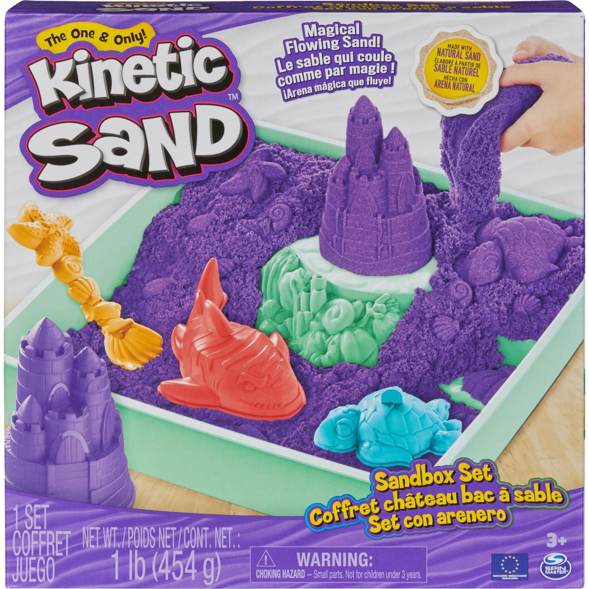 Kinetic Sand - Zandbak-Set Met 454 gram Paars Speelzand Opbergzandbak 4 Vormen En Gereedschap, Spin Master