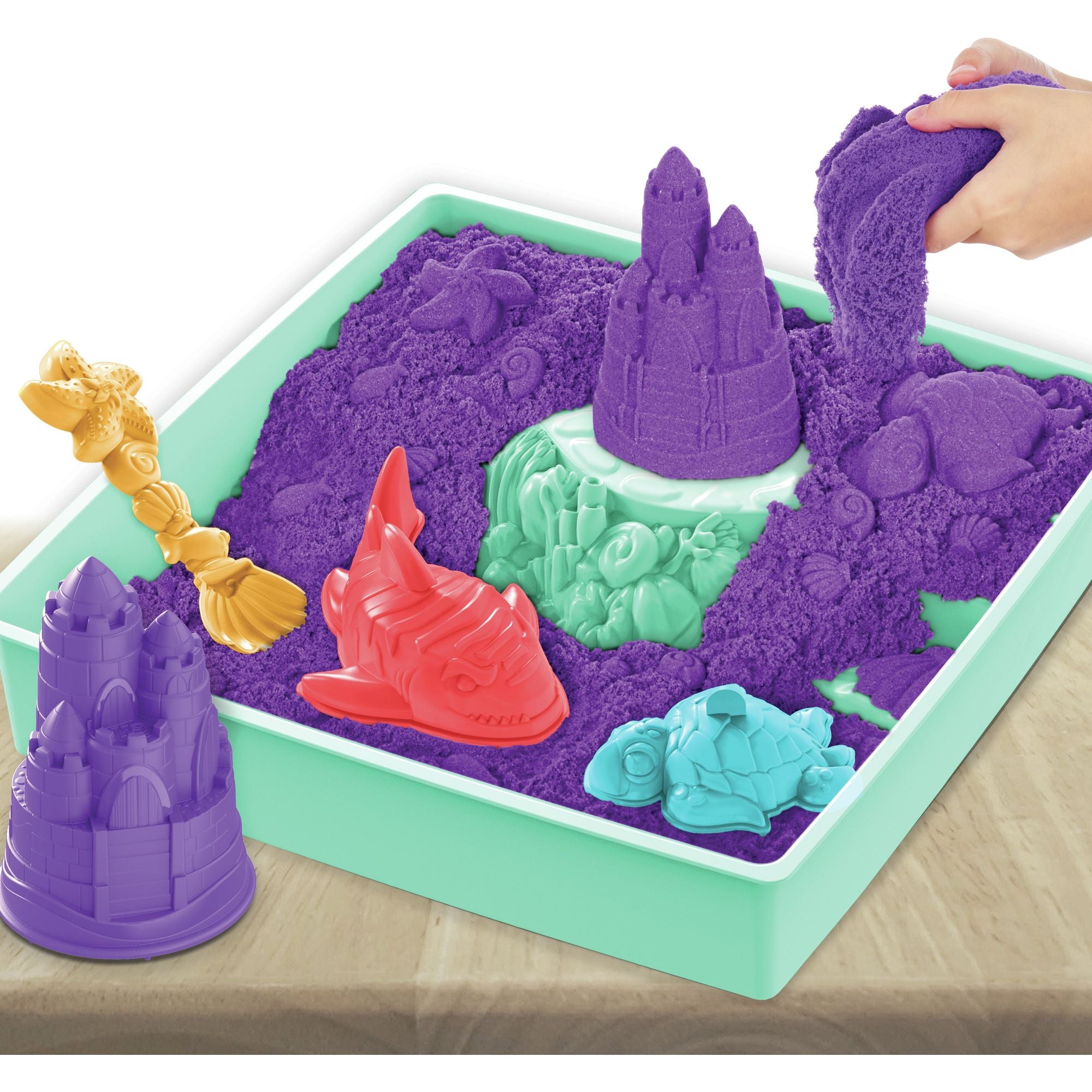 Kinetic Sand - Zandbak-Set Met 454 gram Paars Speelzand Opbergzandbak 4 Vormen En Gereedschap, Spin Master