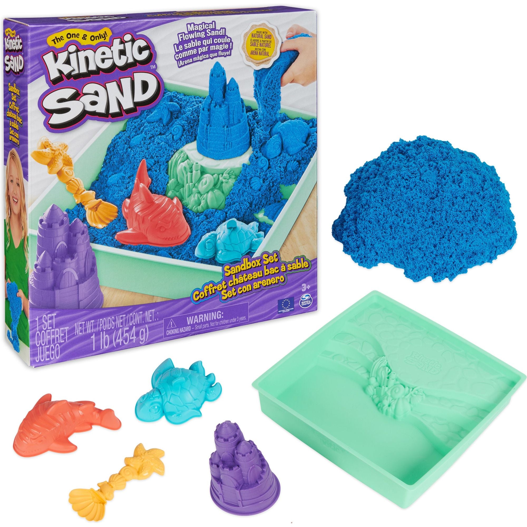 Kinetic Sand - Zandbak-Set Met 454 gram Speelzand 4 Vormen En Gereedschap, Spin Master