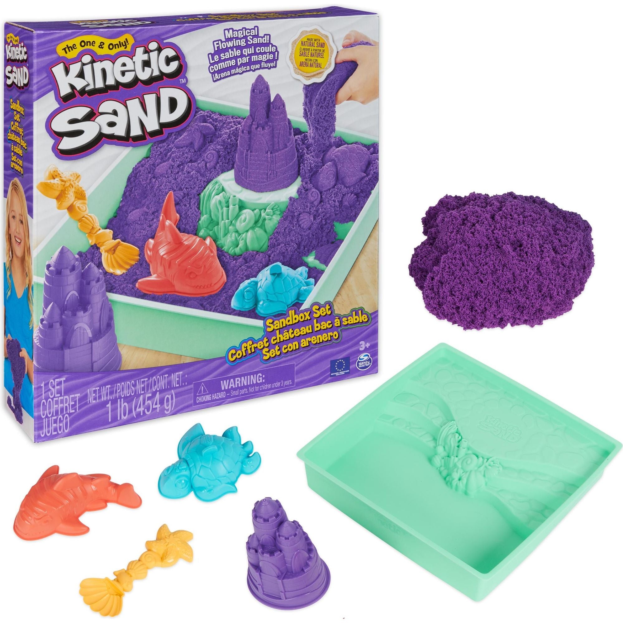 Kinetic Sand - Zandbak-Set Met 454 gram Speelzand 4 Vormen En Gereedschap, Spin Master