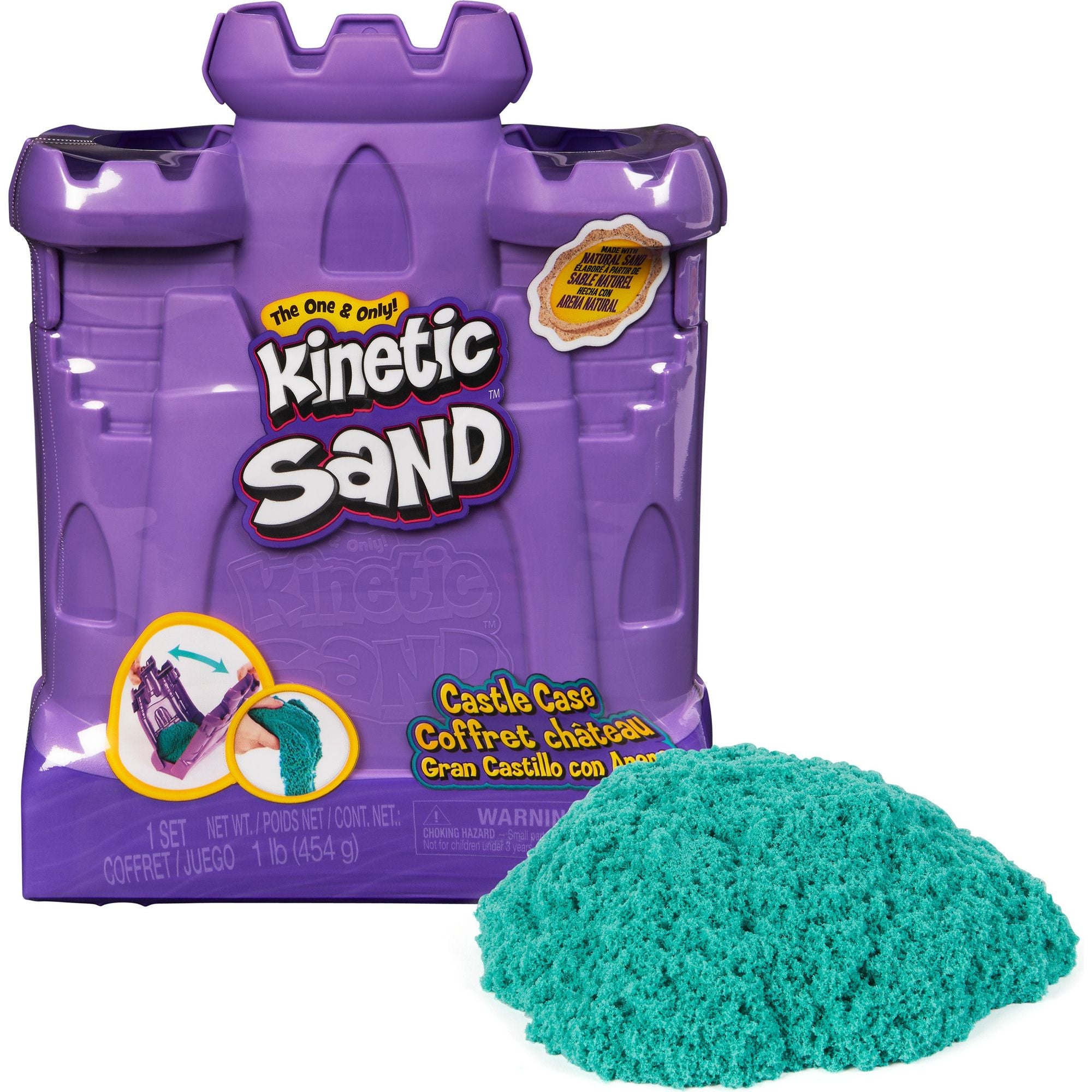 Kinetic Sand - Zandkasteelvorm Met 453 gram Blauwgroen Speelzand - Multifunctioneel Speel En Opbergbak, Spin Master