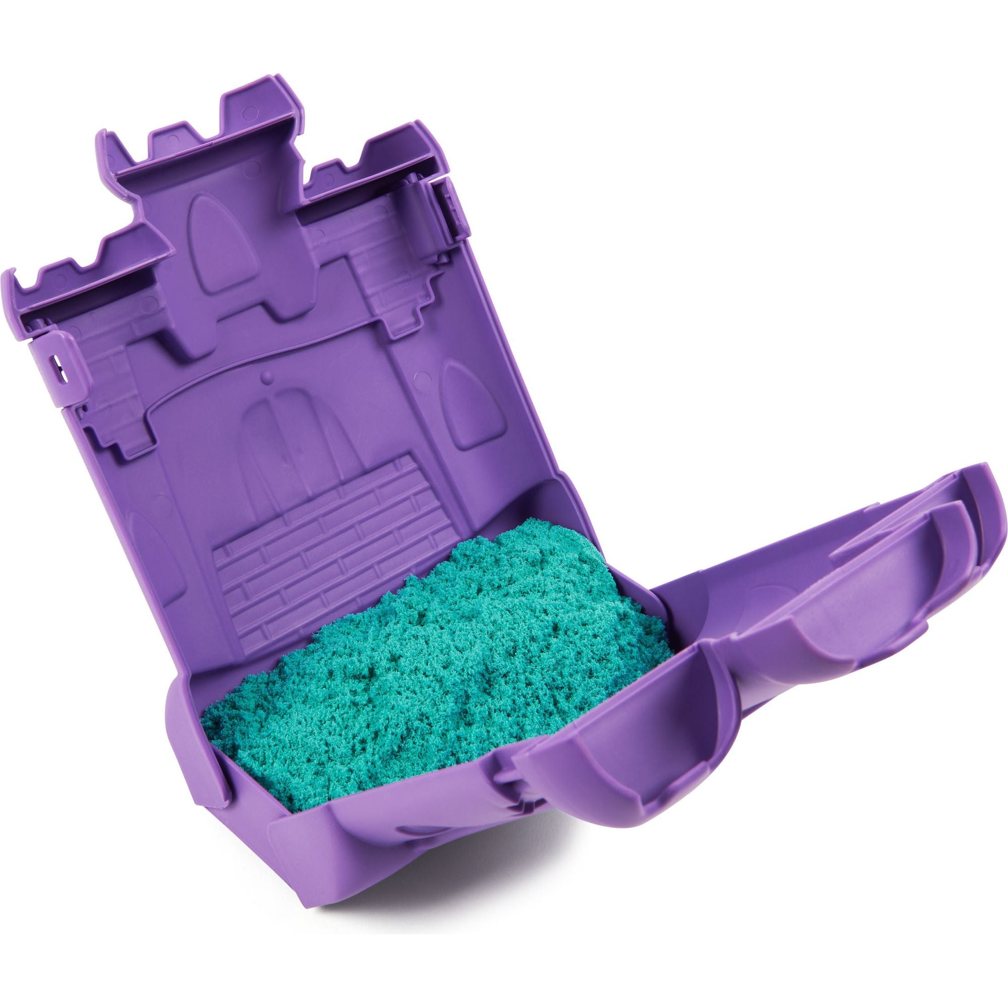 Kinetic Sand - Zandkasteelvorm Met 453 gram Blauwgroen Speelzand - Multifunctioneel Speel En Opbergbak, Spin Master