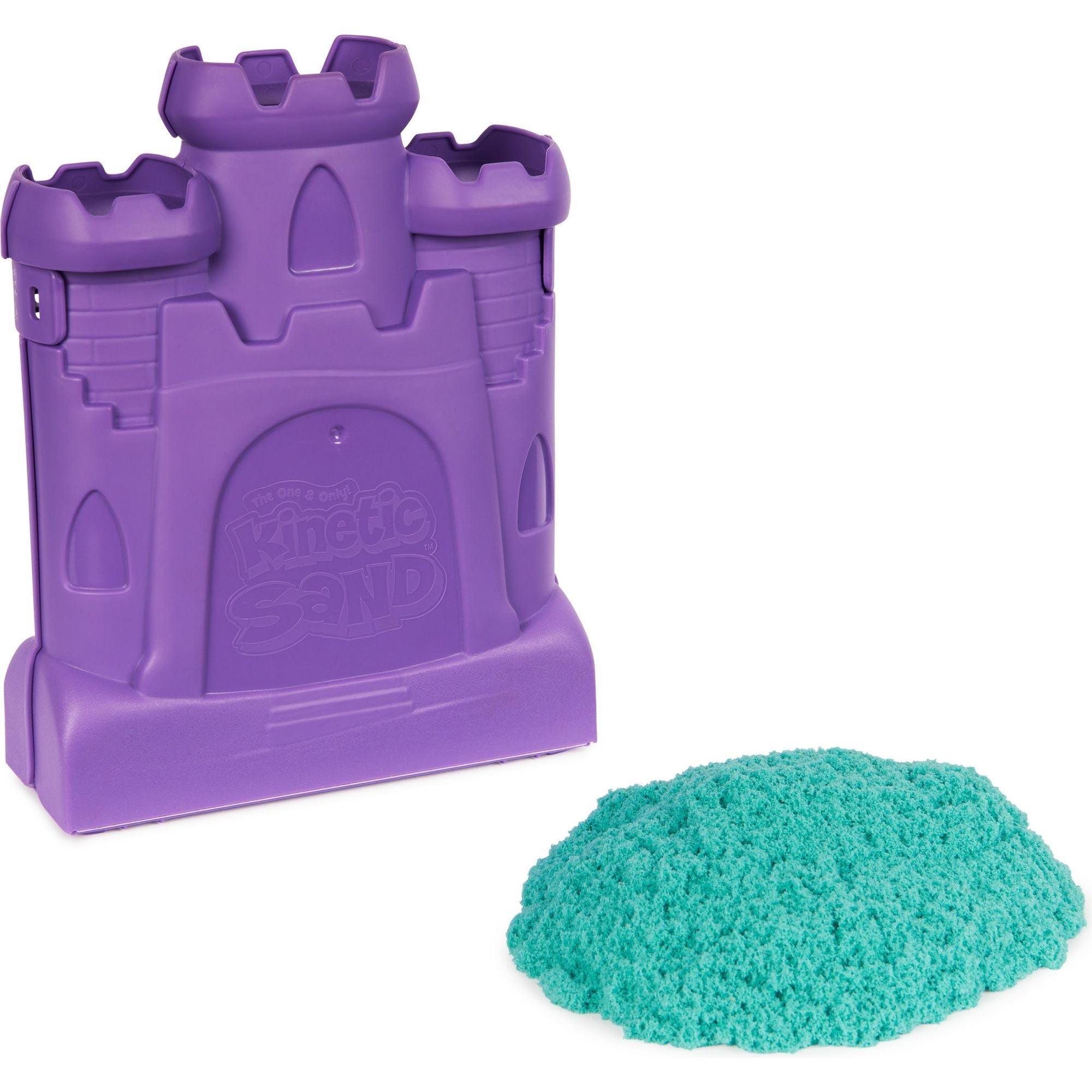 Kinetic Sand - Zandkasteelvorm Met 453 gram Blauwgroen Speelzand - Multifunctioneel Speel En Opbergbak, Spin Master