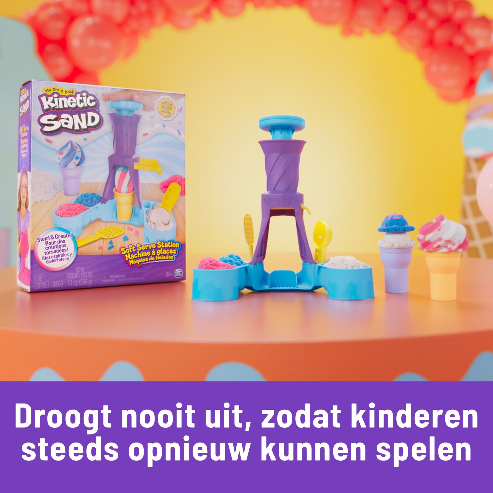 Kinetic Sand - Softijsjes Speelset Met 396 gram Speelzand In Blauw Roze En Wit - 2 Ijshoorntjes En 2 Stuks Gereedschap, Spin Master