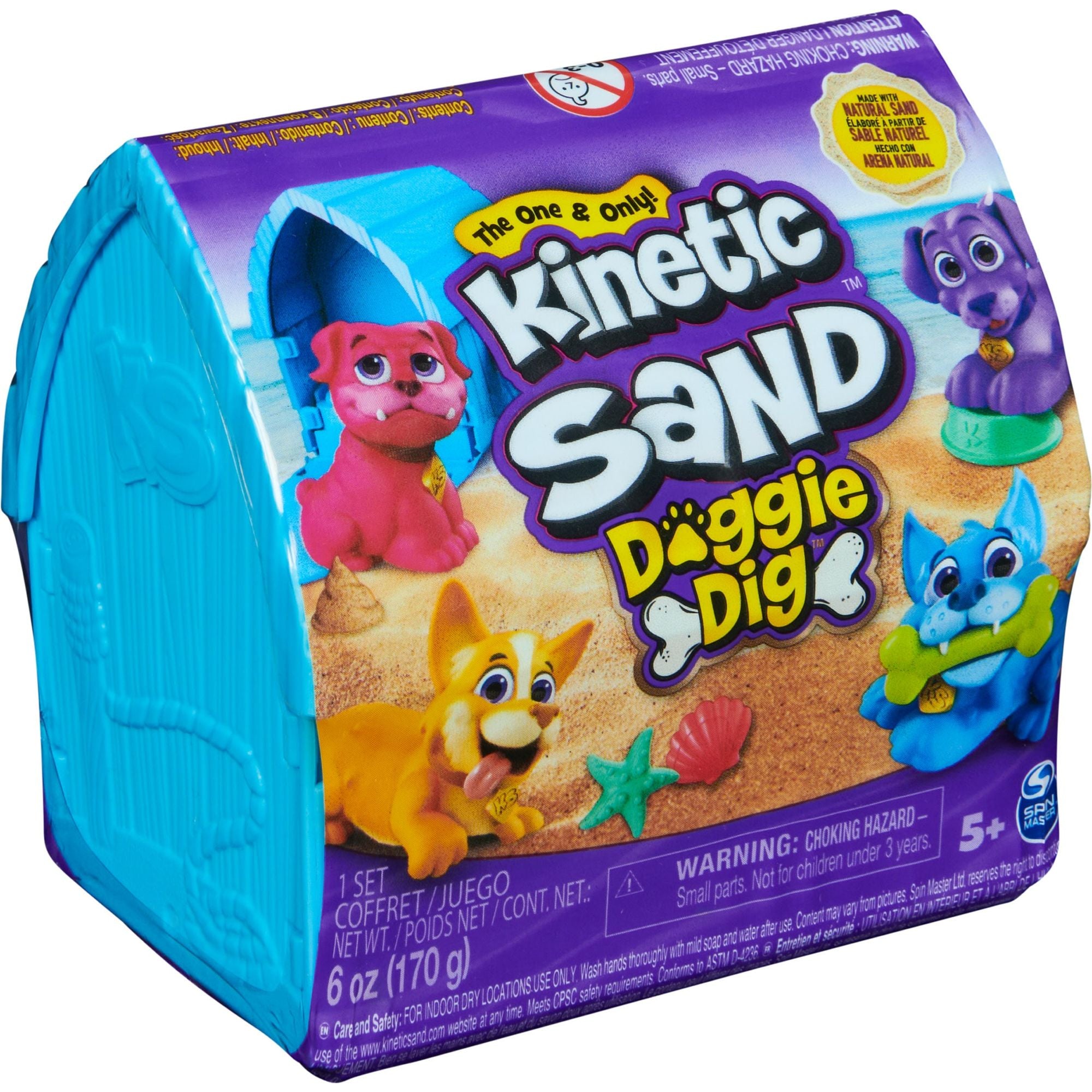Kinetic Sand - Hondje Met Schat Speelset - Multifunctioneel Verrassingsgereedschap In De Vorm Van Een Hond - 170 gram Strandzand En Opbergbak Voor Speelzand, Spin Master