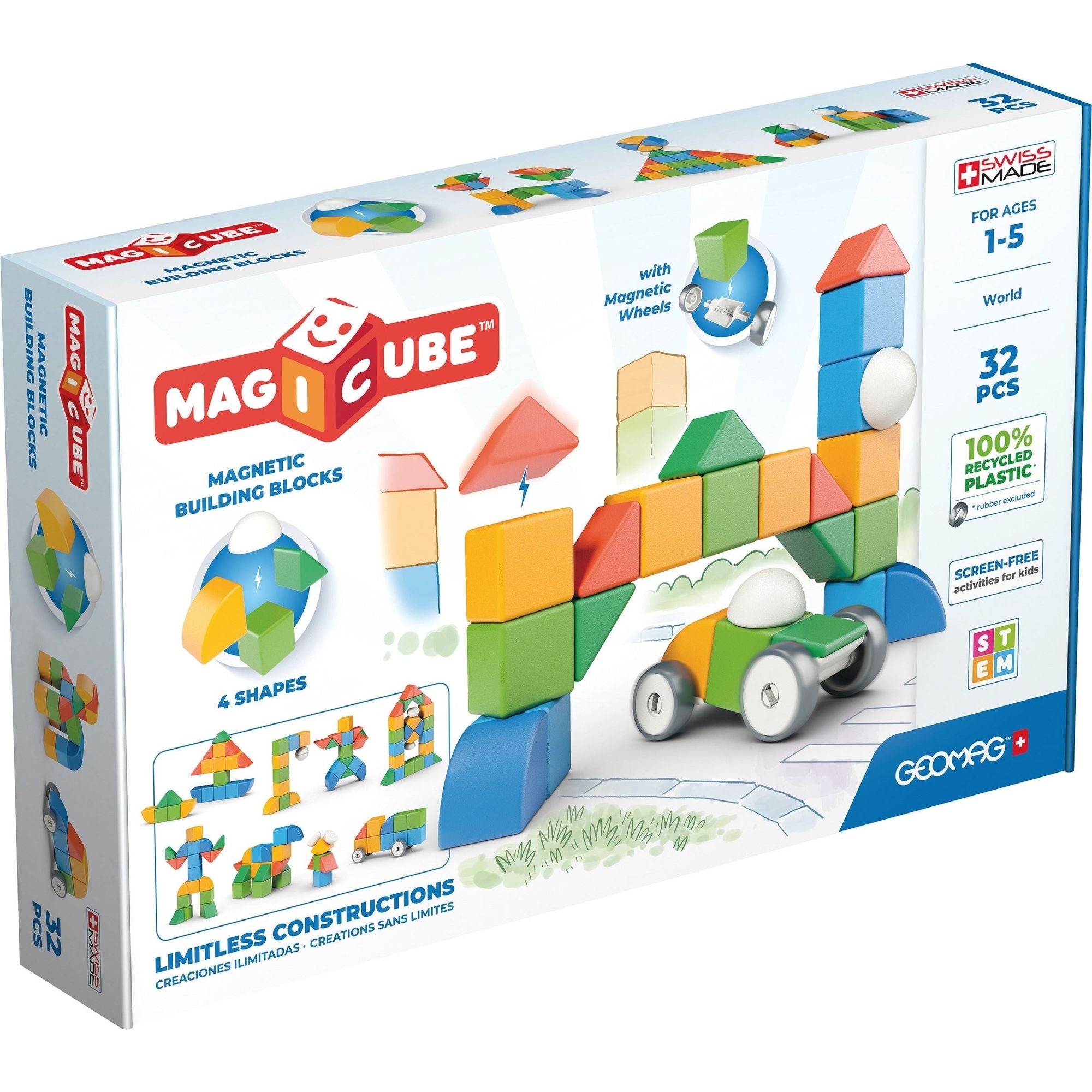 Magicube 4 Shapes Recycled World 32 pcs, Geomag