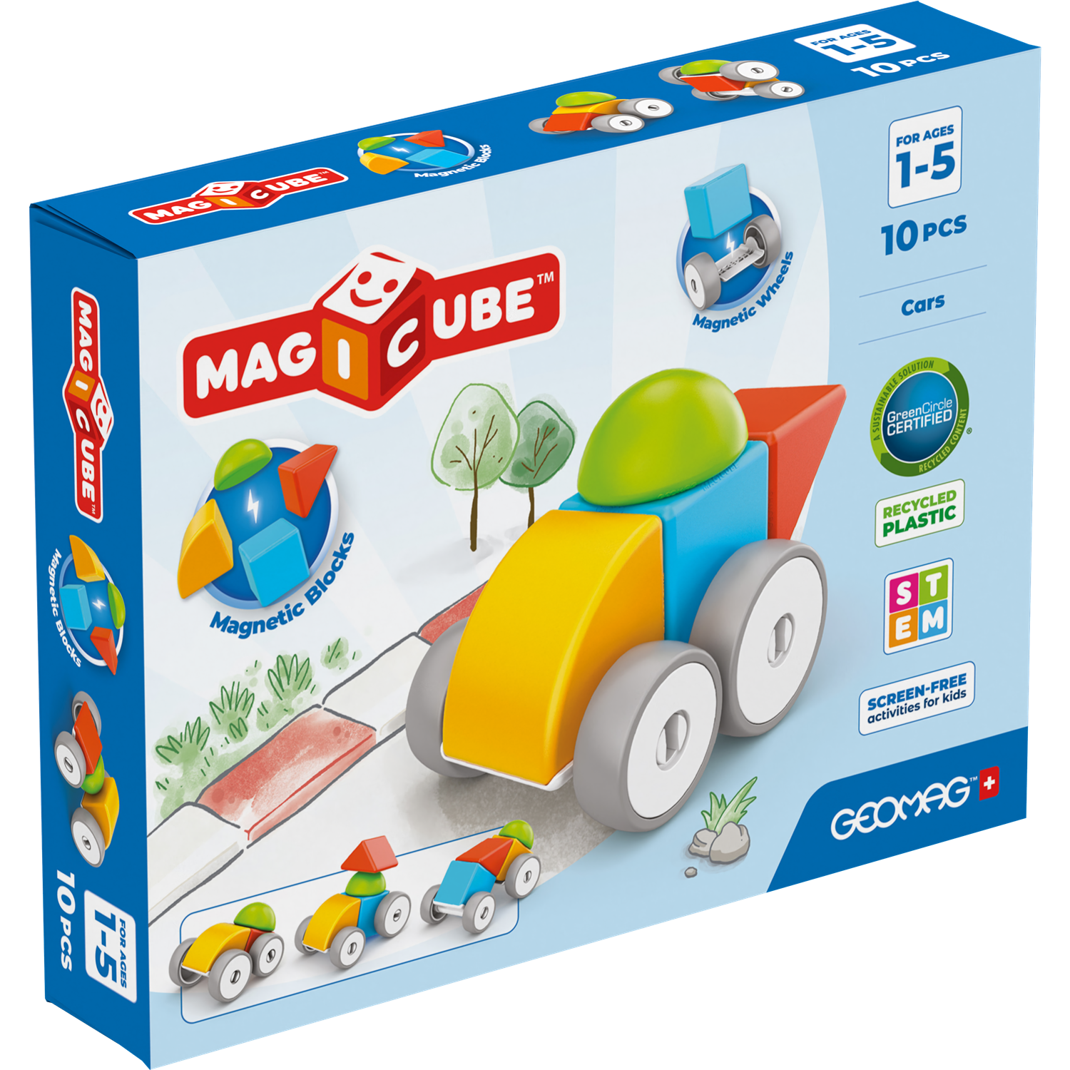 Magicube Blocks Recycled Cars 10 pcs, Geomag