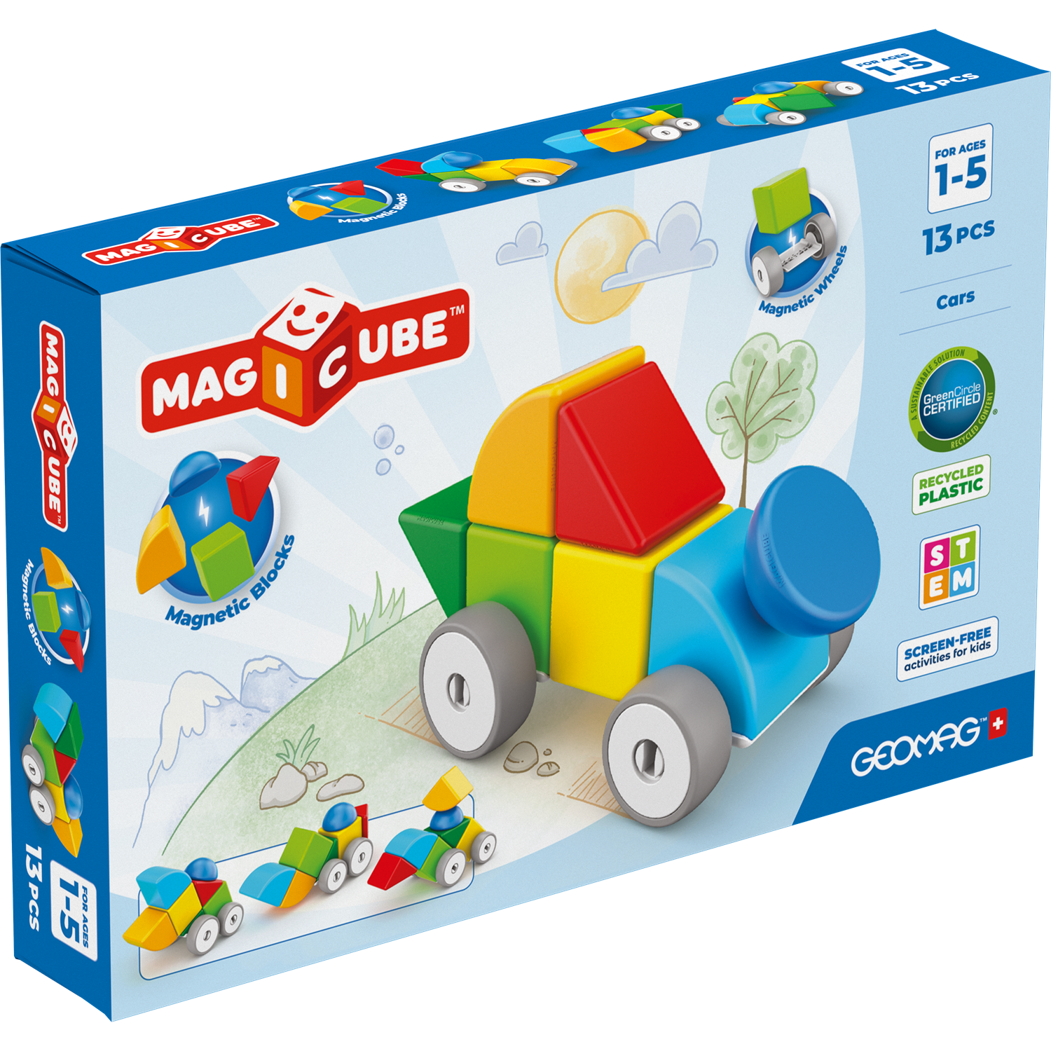 Magicube Blocks Recycled Cars 13 pcs, Geomag